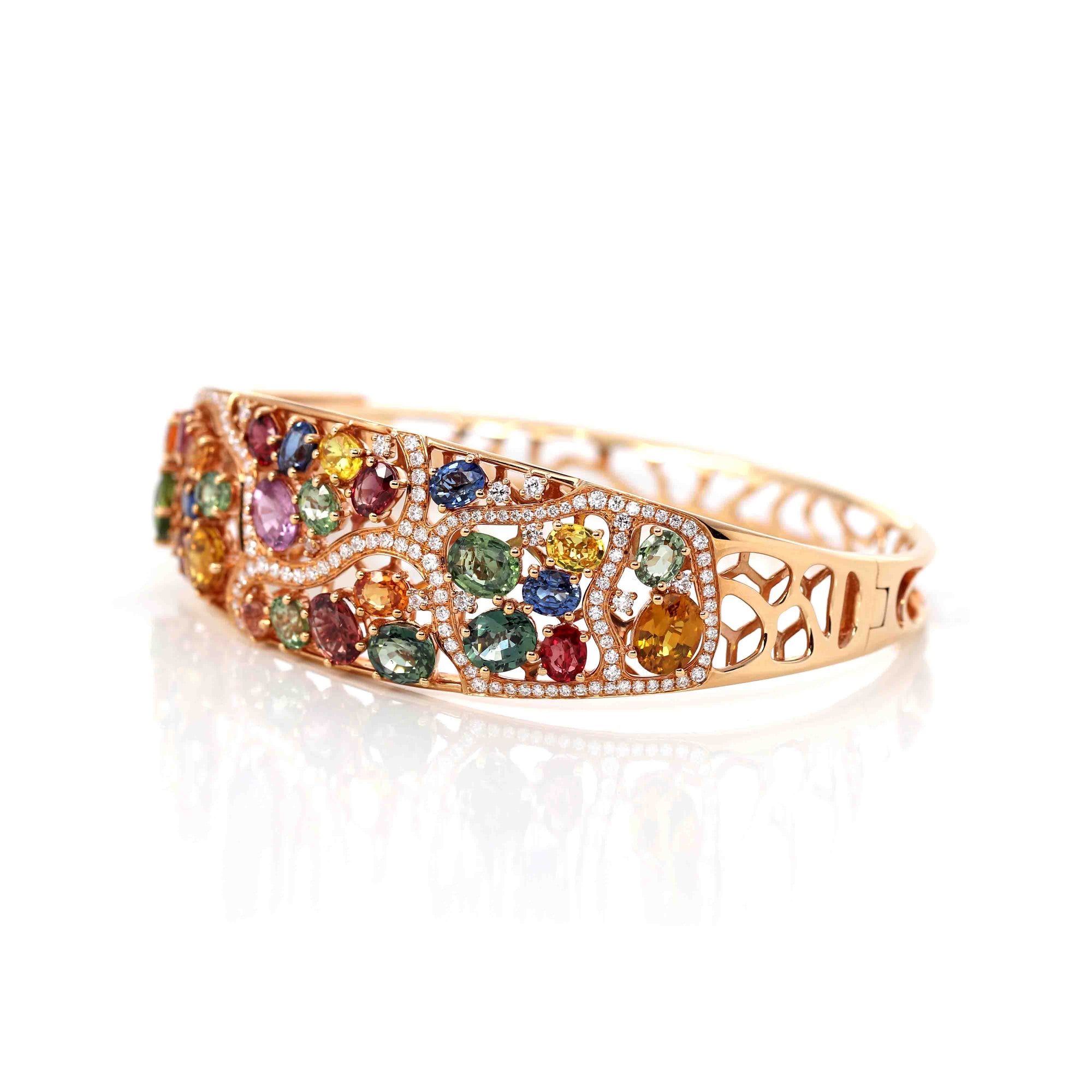 Baikalla Jewelry Gold Sapphire Bracelet Baikalla 18K Rose Gold Multi-Colors Sapphire Bangle Bracelet With 1ct Diamonds