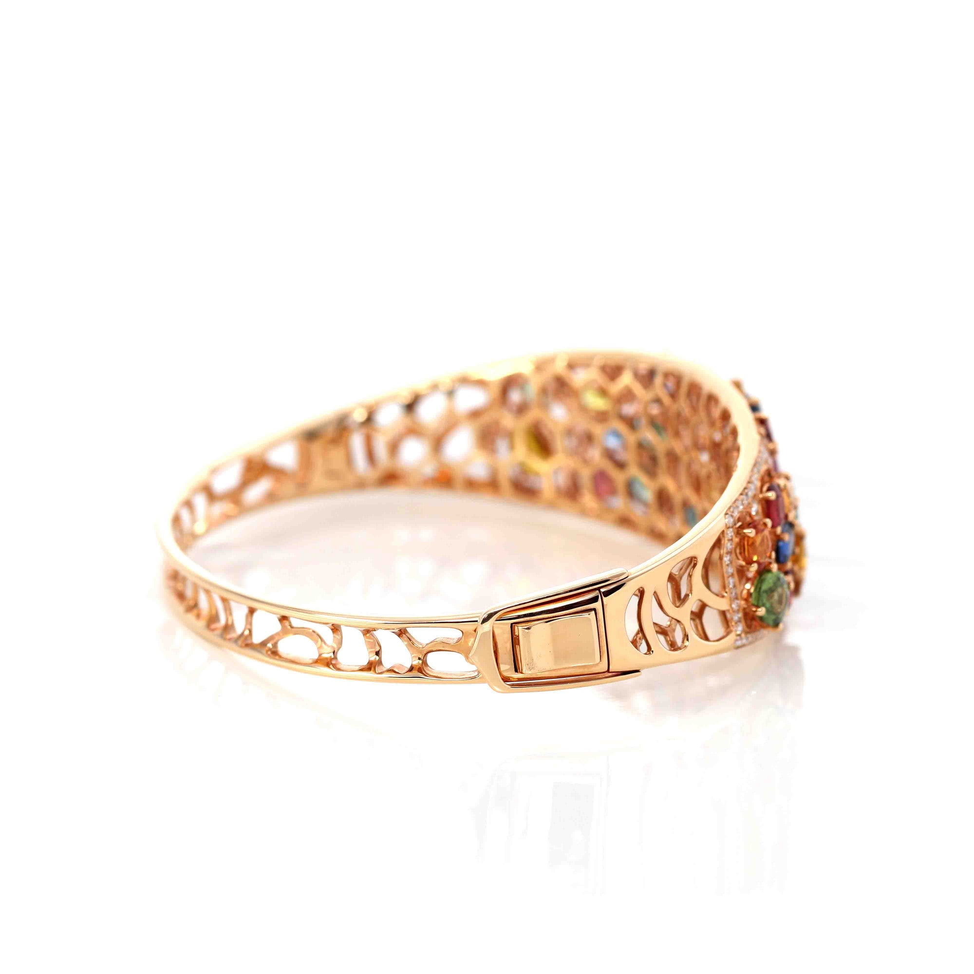 Baikalla Jewelry Gold Sapphire Bracelet Baikalla 18K Rose Gold Multi-Colors Sapphire Bangle Bracelet With 1ct Diamonds