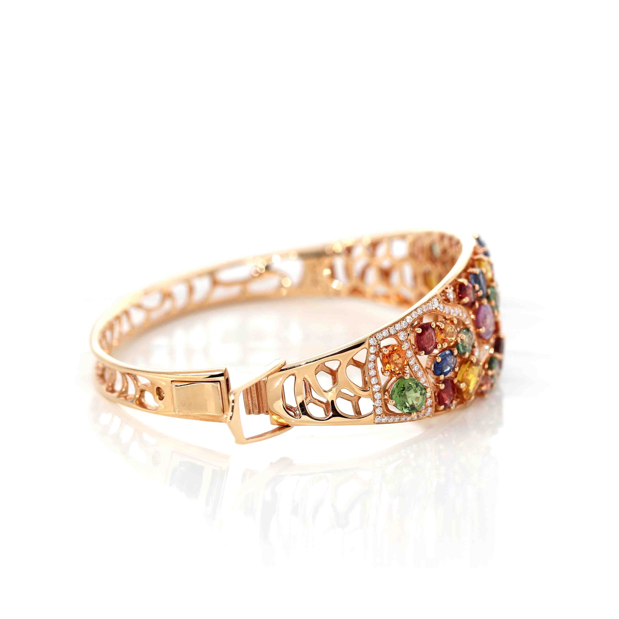 Baikalla Jewelry Gold Sapphire Bracelet Baikalla 18K Rose Gold Multi-Colors Sapphire Bangle Bracelet With 1ct Diamonds