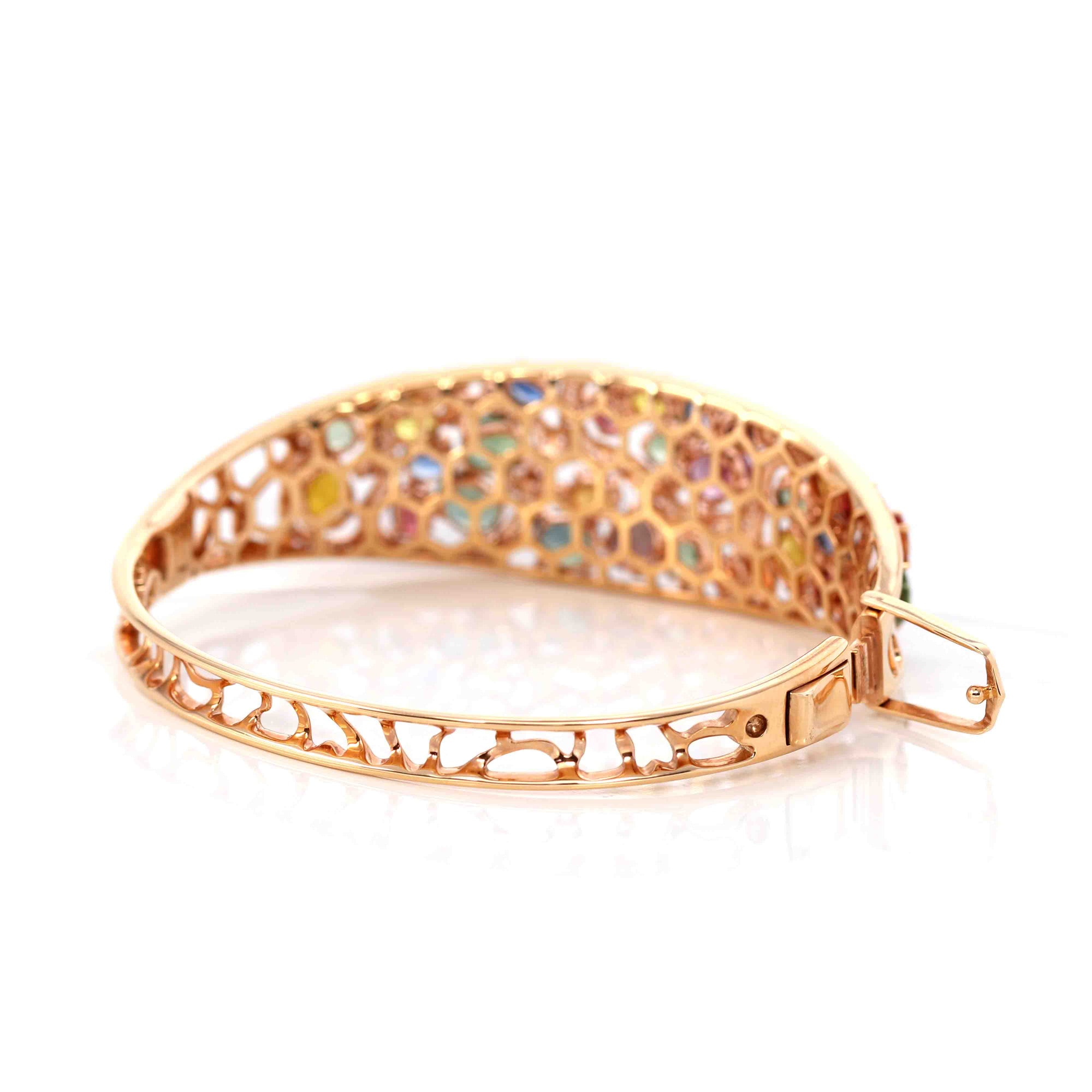 Baikalla Jewelry Gold Sapphire Bracelet Baikalla 18K Rose Gold Multi-Colors Sapphire Bangle Bracelet With 1ct Diamonds