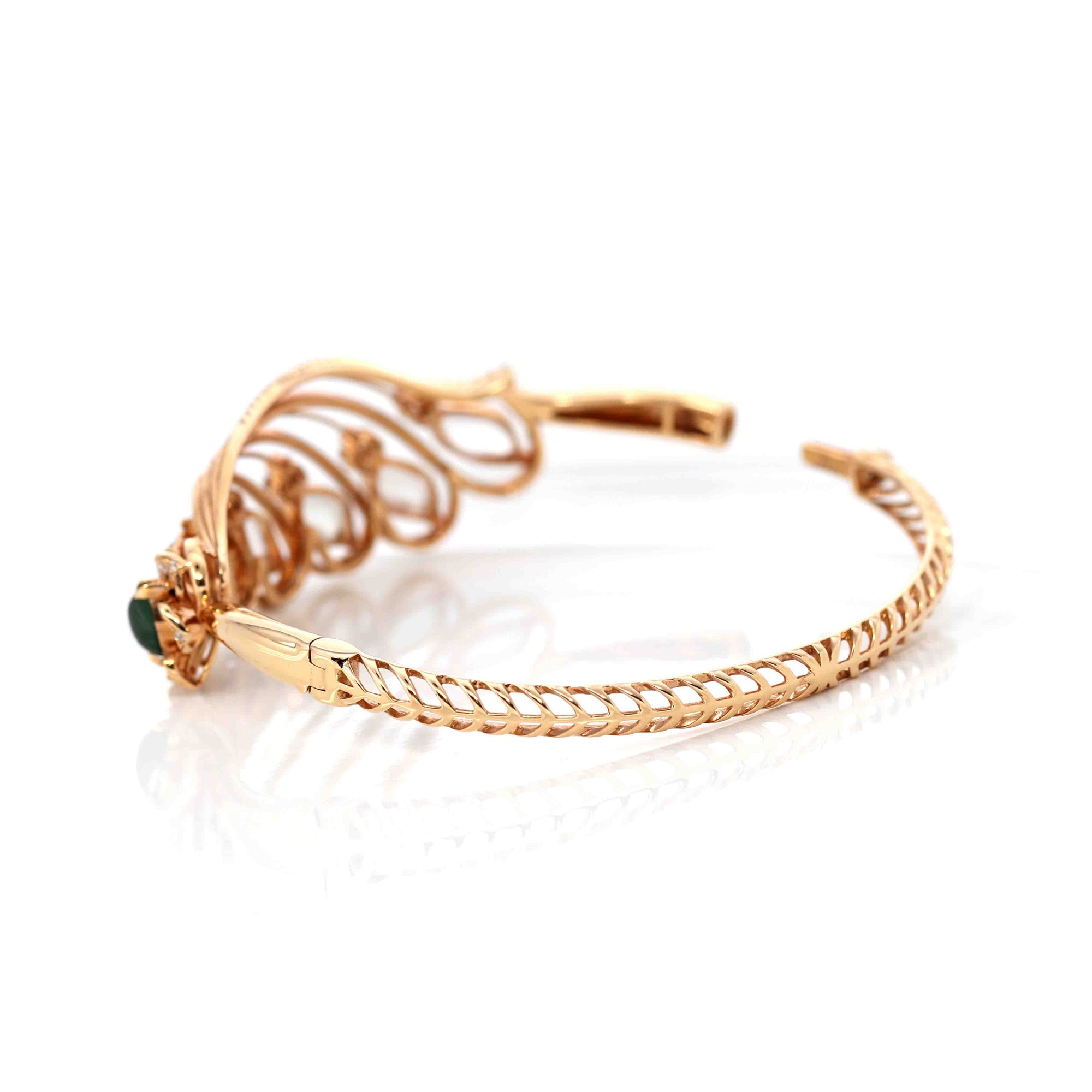 Baikalla Jewelry Gold Jade Bracelet 18k Rose Gold Ice Jadeite Jade Phoenix Bracelet Bangle & Diamonds (High Jewelry)