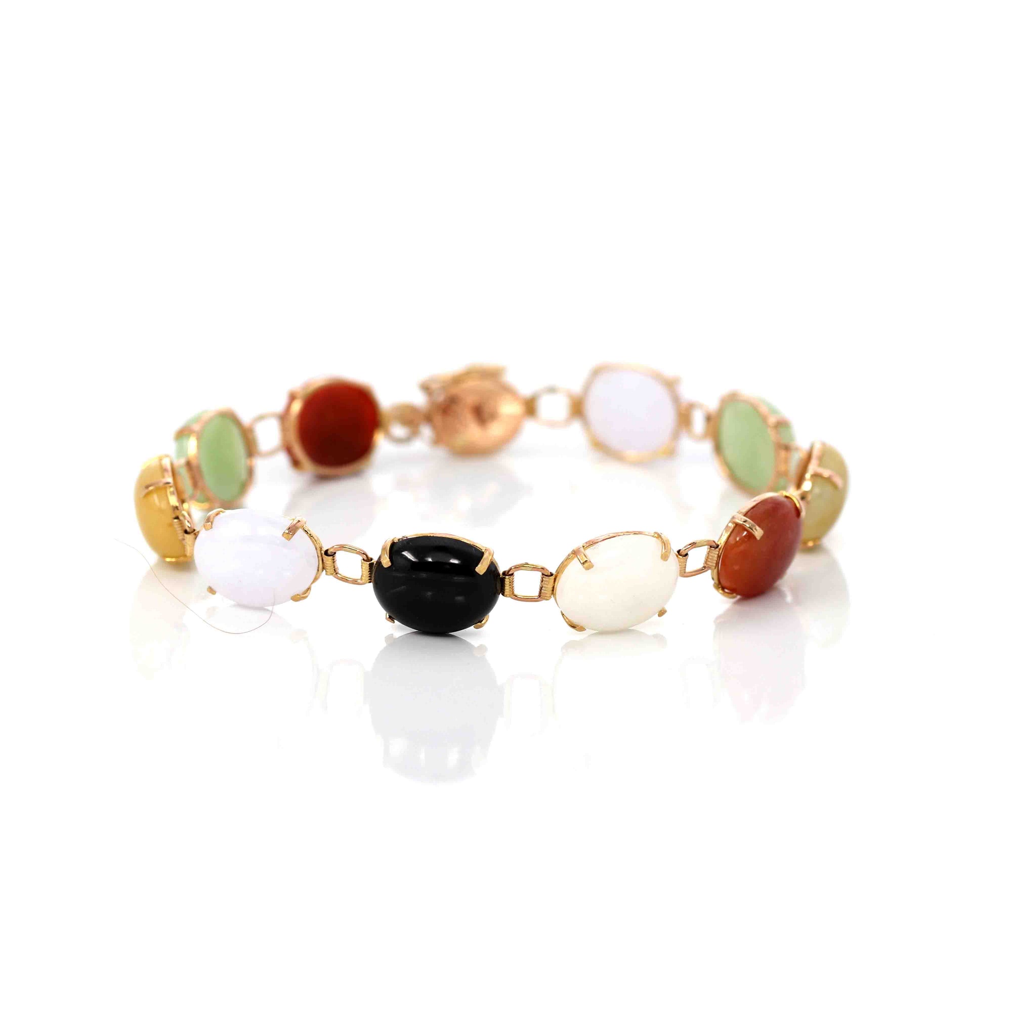 Baikalla Jewelry Gold Jade Bracelet 14k Yellow Gold Multi-Color Jadeite Jade Bracelet ( 7 in )