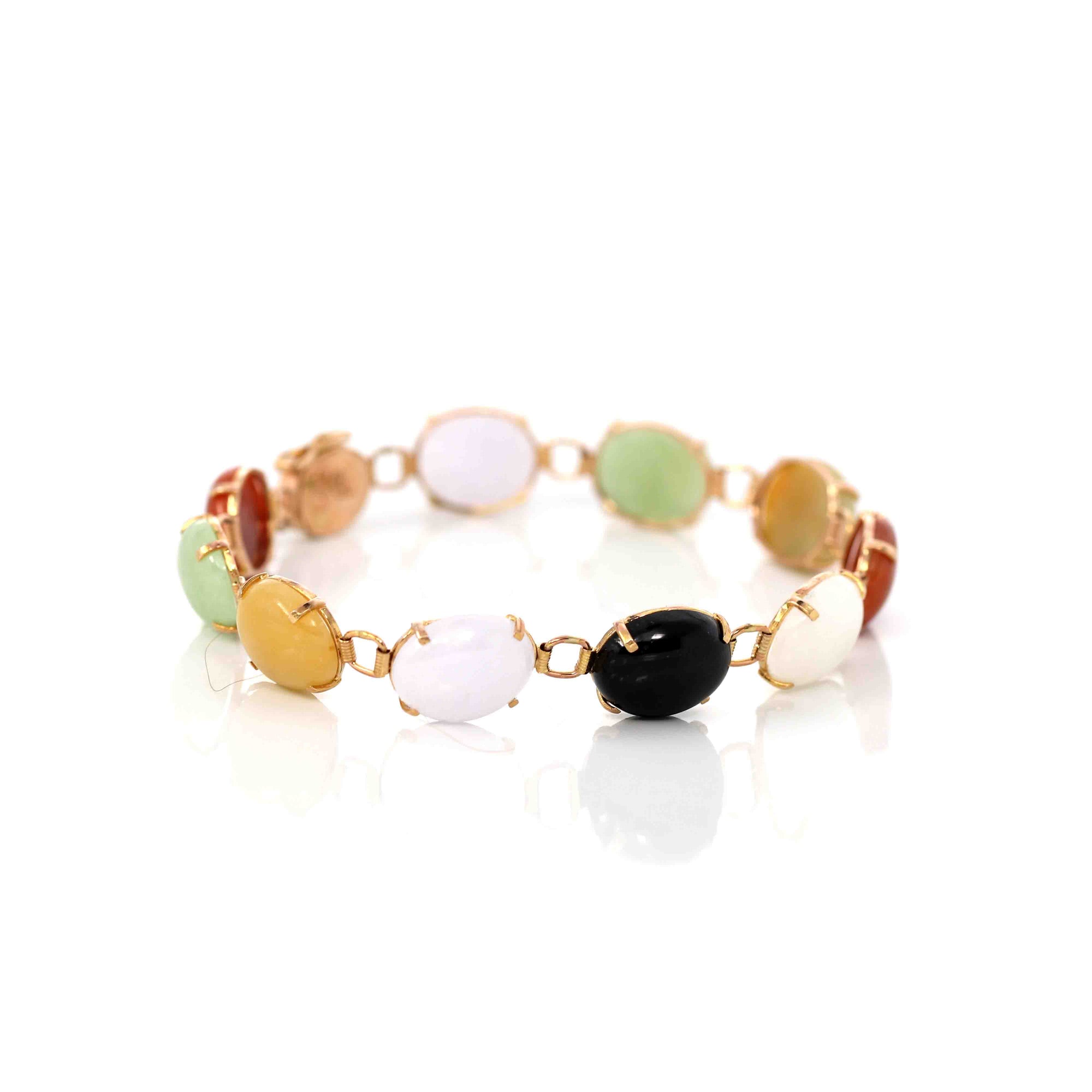 Baikalla Jewelry Gold Jade Bracelet 14k Yellow Gold Multi-Color Jadeite Jade Bracelet ( 7 in )