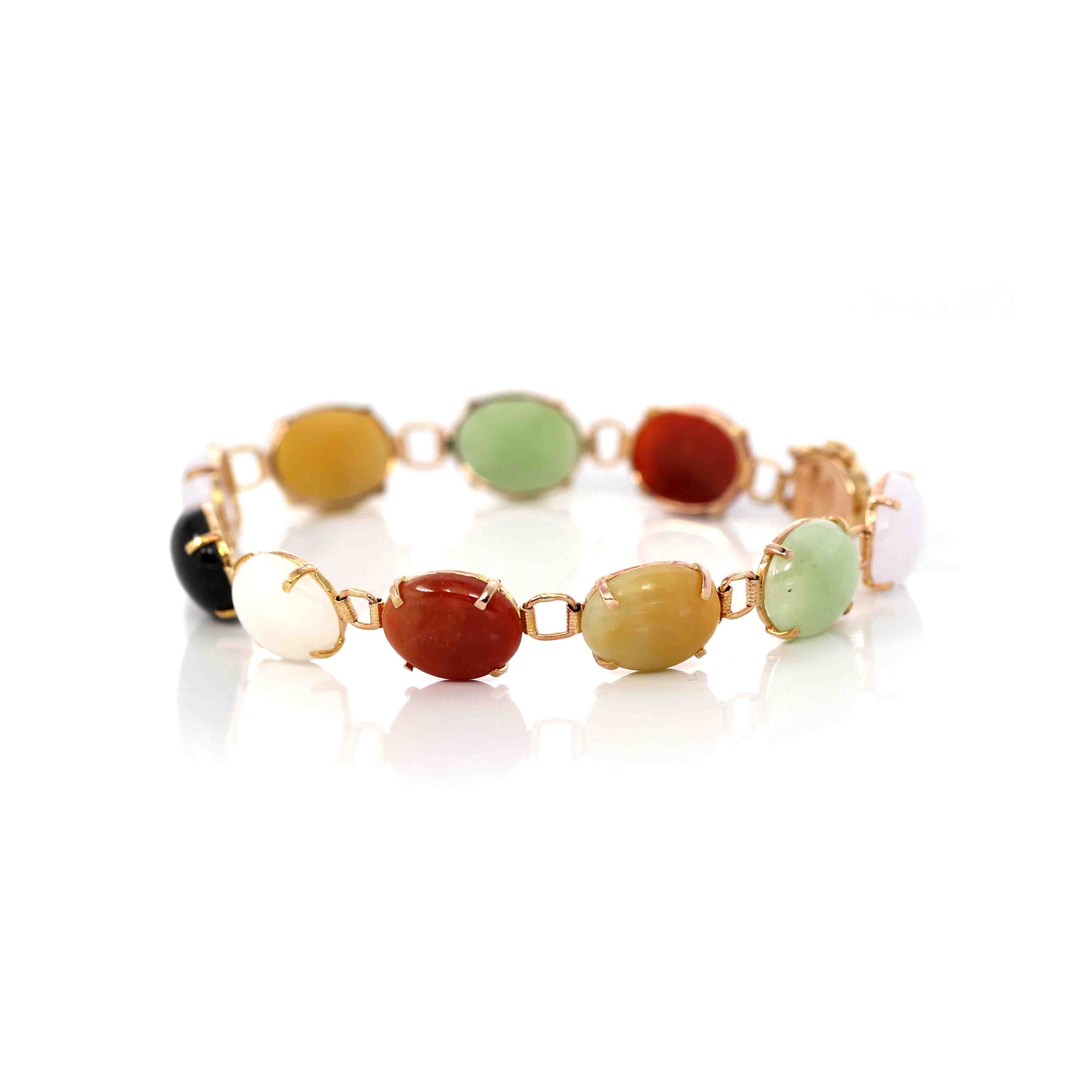 Baikalla Jewelry Gold Jade Bracelet 14k Yellow Gold Multi-Color Jadeite Jade Bracelet ( 7 in )