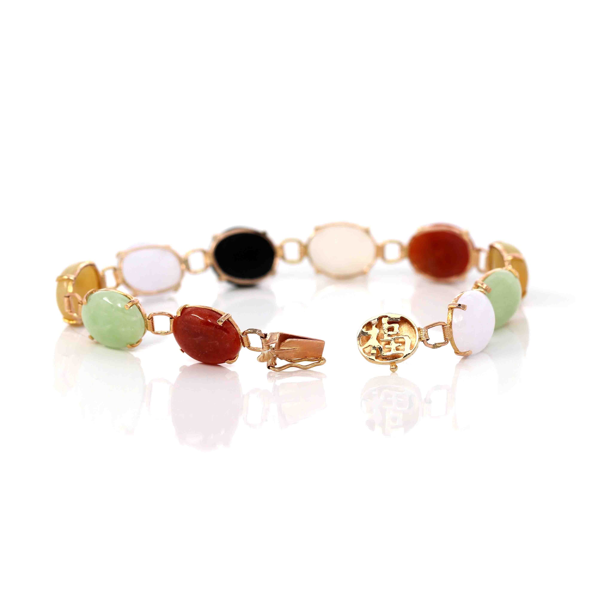 Baikalla Jewelry Gold Jade Bracelet 14k Yellow Gold Multi-Color Jadeite Jade Bracelet ( 7 in )