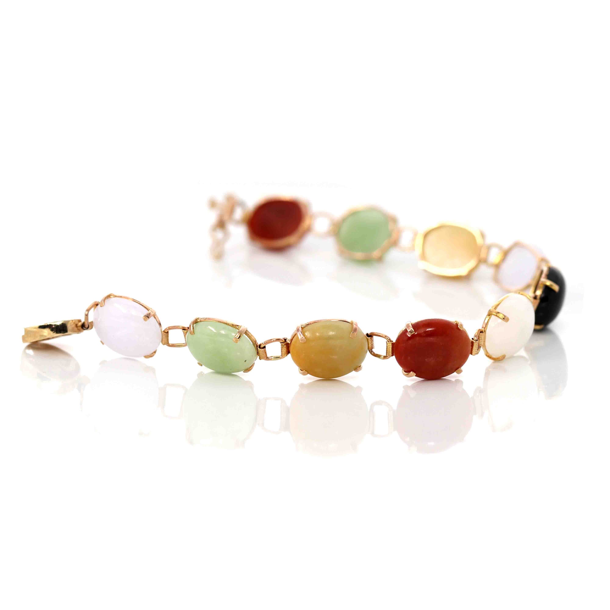 Baikalla Jewelry Gold Jade Bracelet 14k Yellow Gold Multi-Color Jadeite Jade Bracelet ( 7 in )