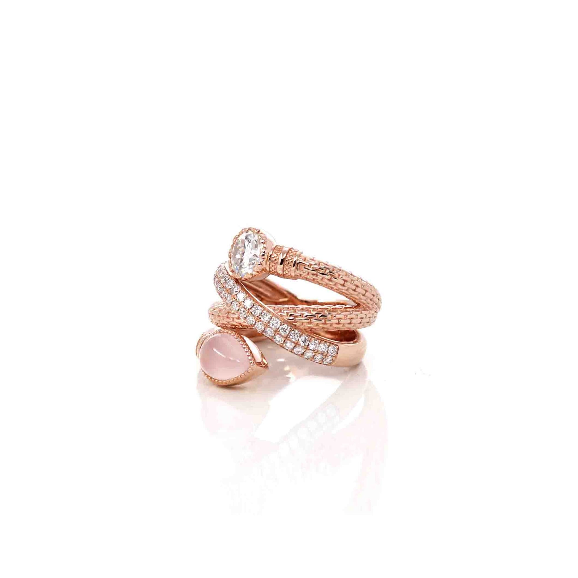 Baikalla Jewelry Sterling Silver Gemstone Ring 14k Rose Gold, Rose Quartz Ring With Moissanite