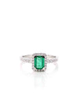 Baikalla Jewelry Gold Emerald Ring 6 18k White Gold AA Natural Emerald Ring with Diamonds