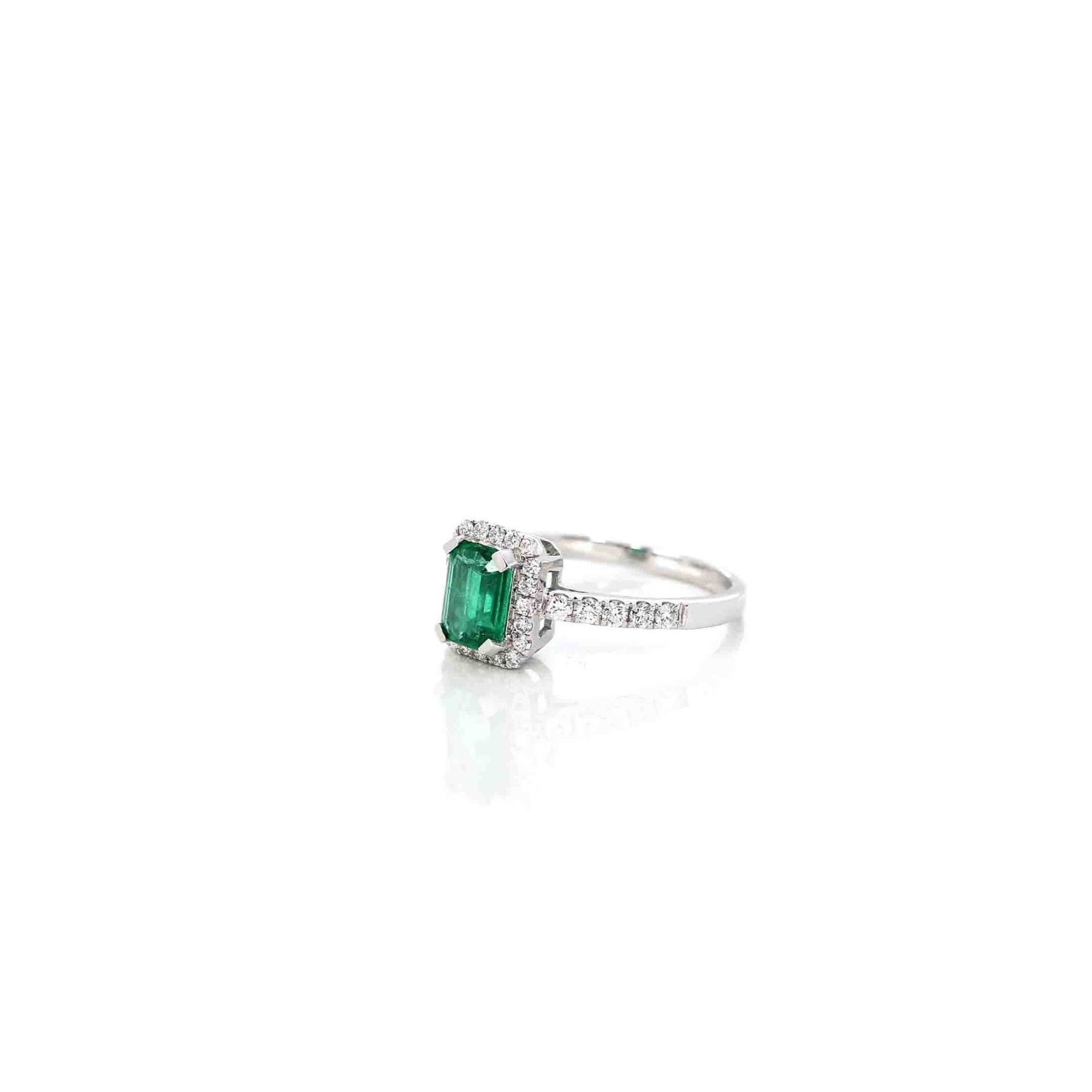 Baikalla Jewelry Gold Emerald Ring 18k White Gold AA Natural Emerald Ring with Diamonds