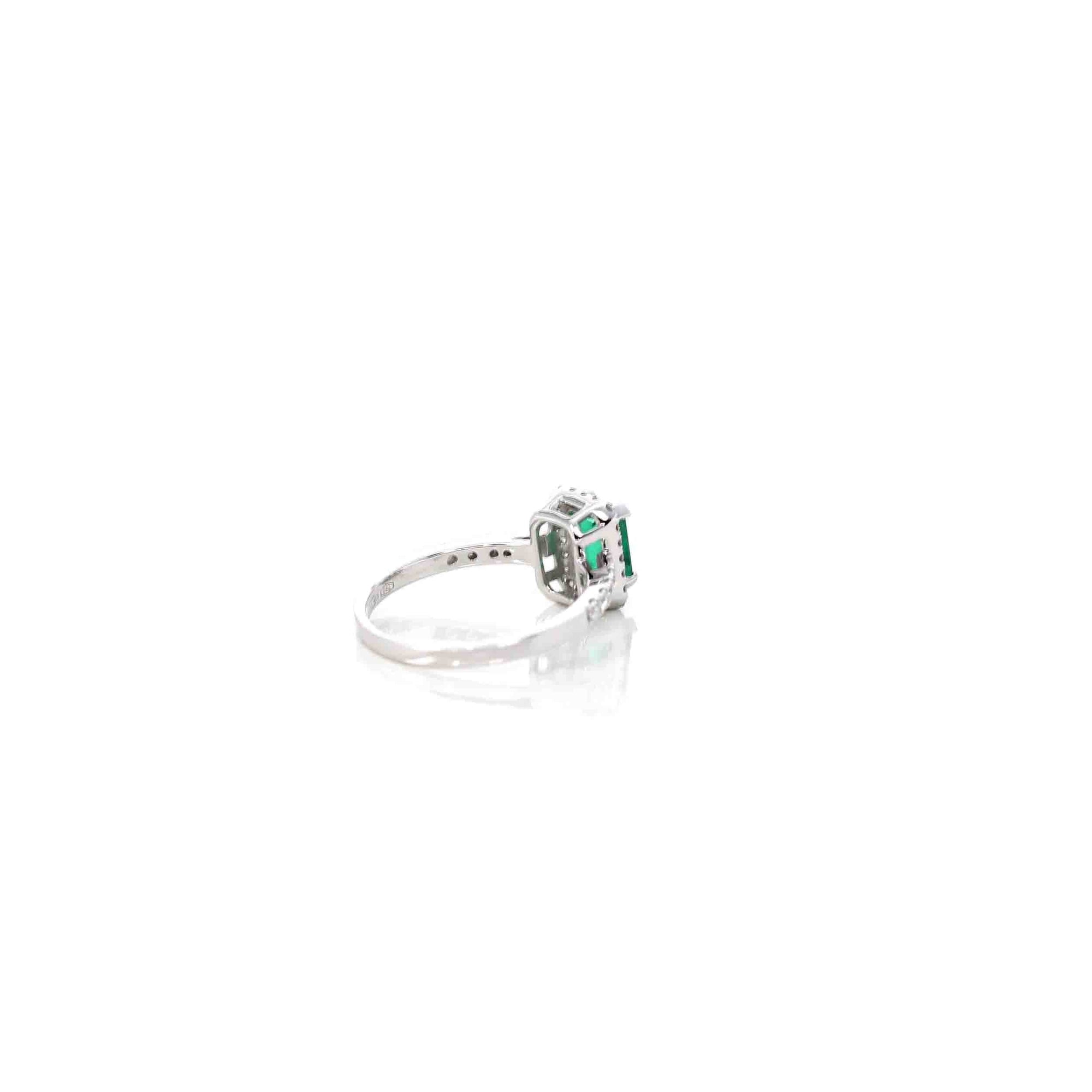 Baikalla Jewelry Gold Emerald Ring 18k White Gold AA Natural Emerald Ring with Diamonds