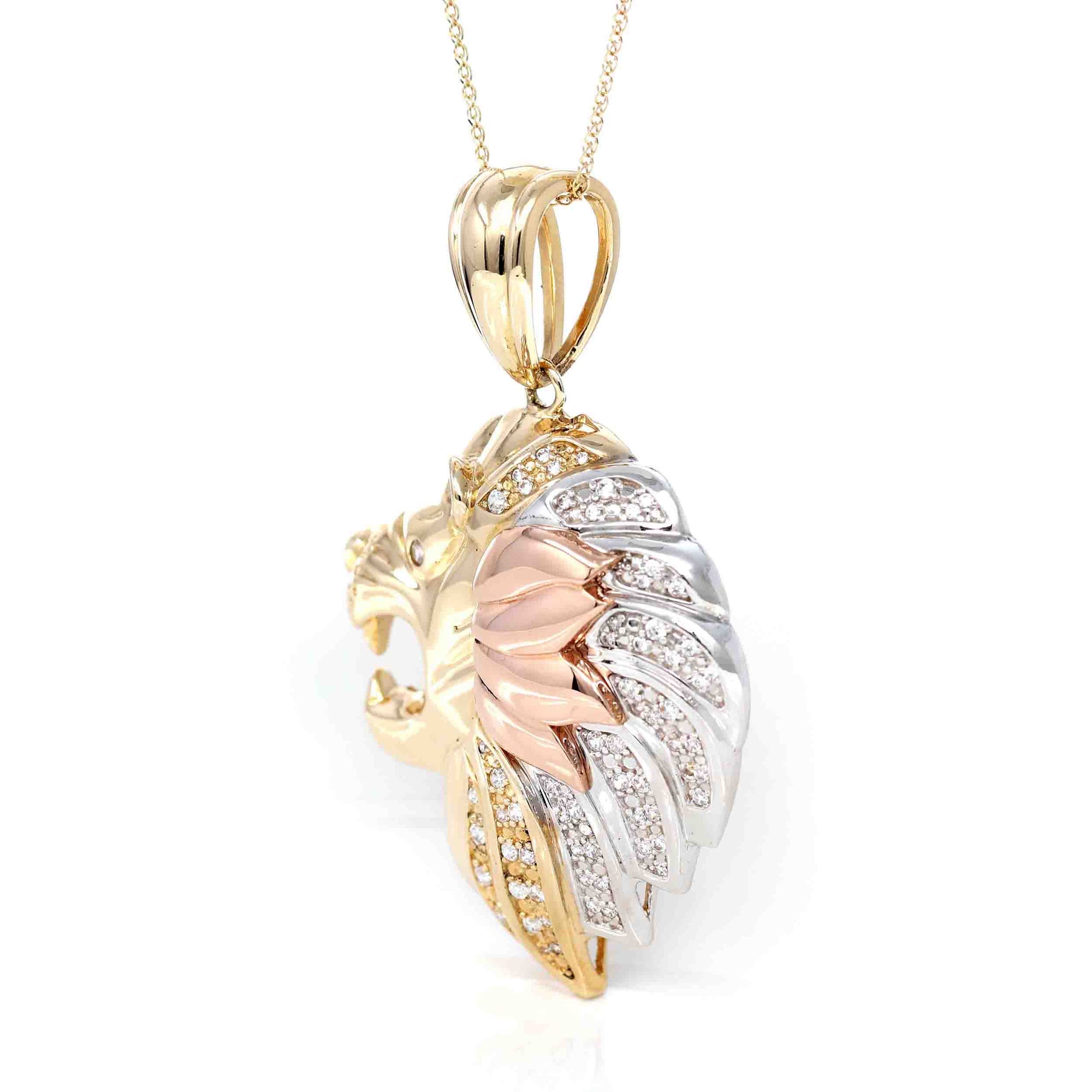 Baikalla Jewelry 14K Pure Yellow Gold Pendant 14K Yellow Gold Lion Head Pendant Necklace With CZ