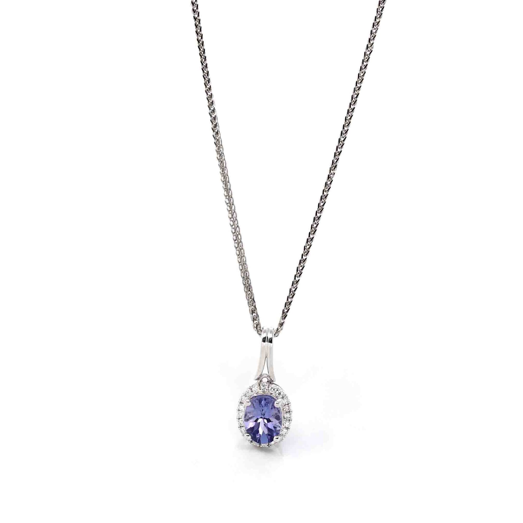 Baikalla Jewelry gemstone jewelry 14k White Gold Oval AAA Tanzanite Necklace With Diamonds