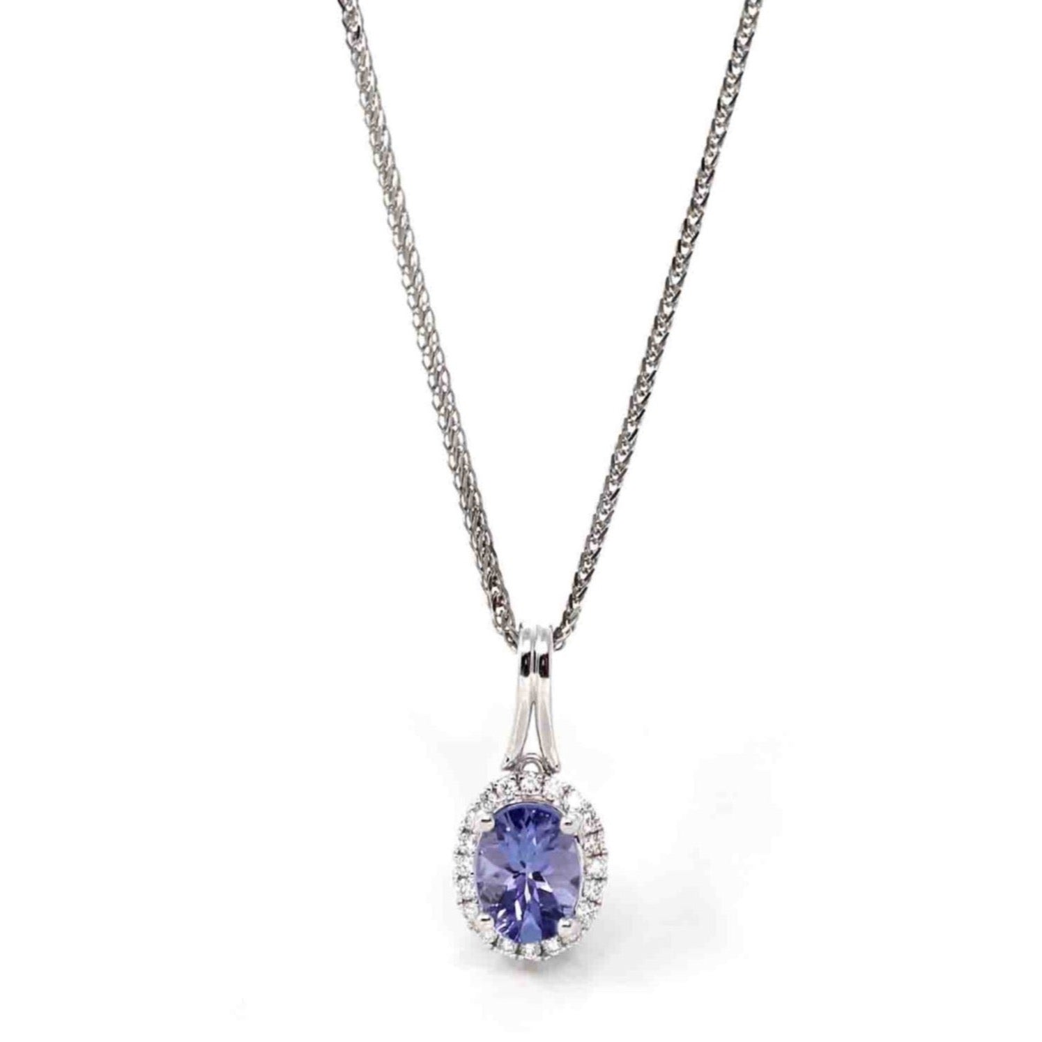 Baikalla Jewelry gemstone jewelry 14k White Gold Oval AAA Tanzanite Necklace With Diamonds