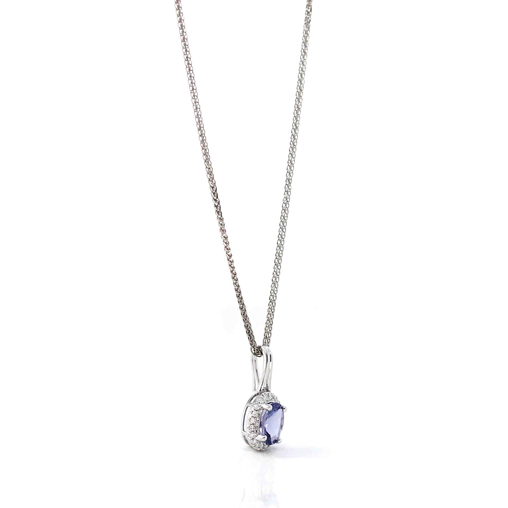 Baikalla Jewelry gemstone jewelry 14k White Gold Oval AAA Tanzanite Necklace With Diamonds