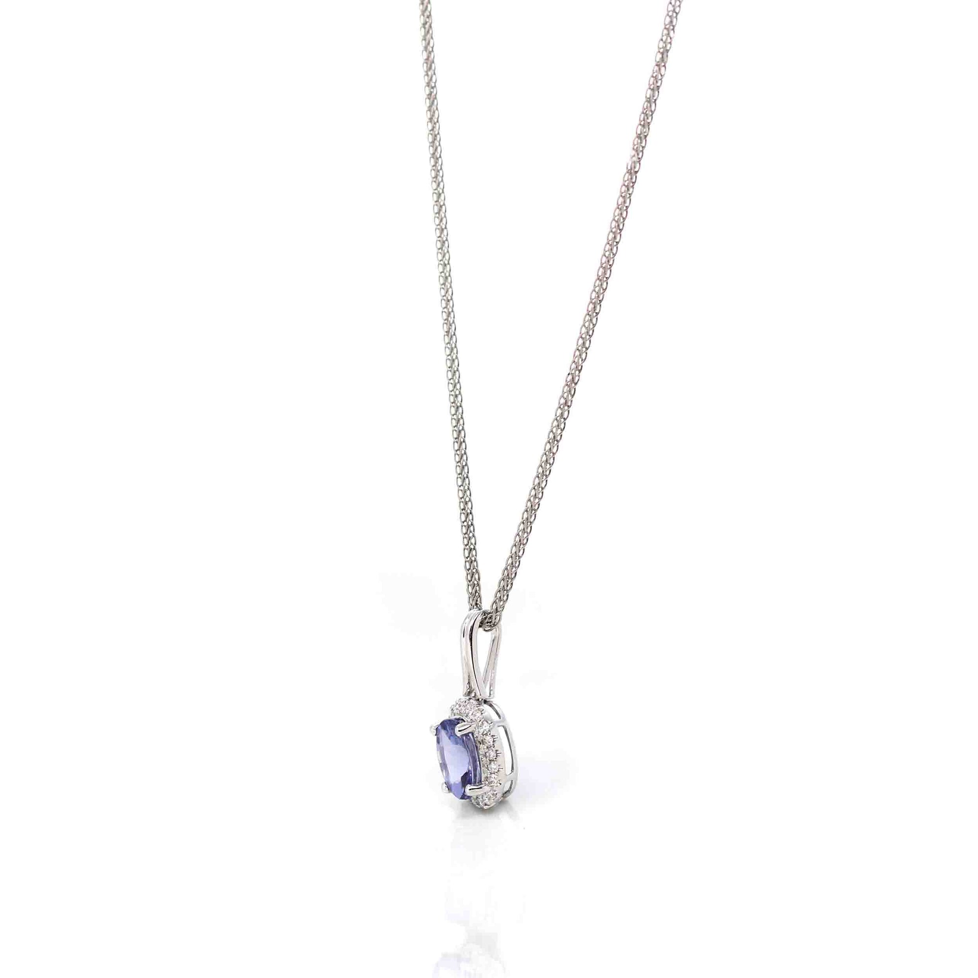 Baikalla Jewelry gemstone jewelry 14k White Gold Oval AAA Tanzanite Necklace With Diamonds