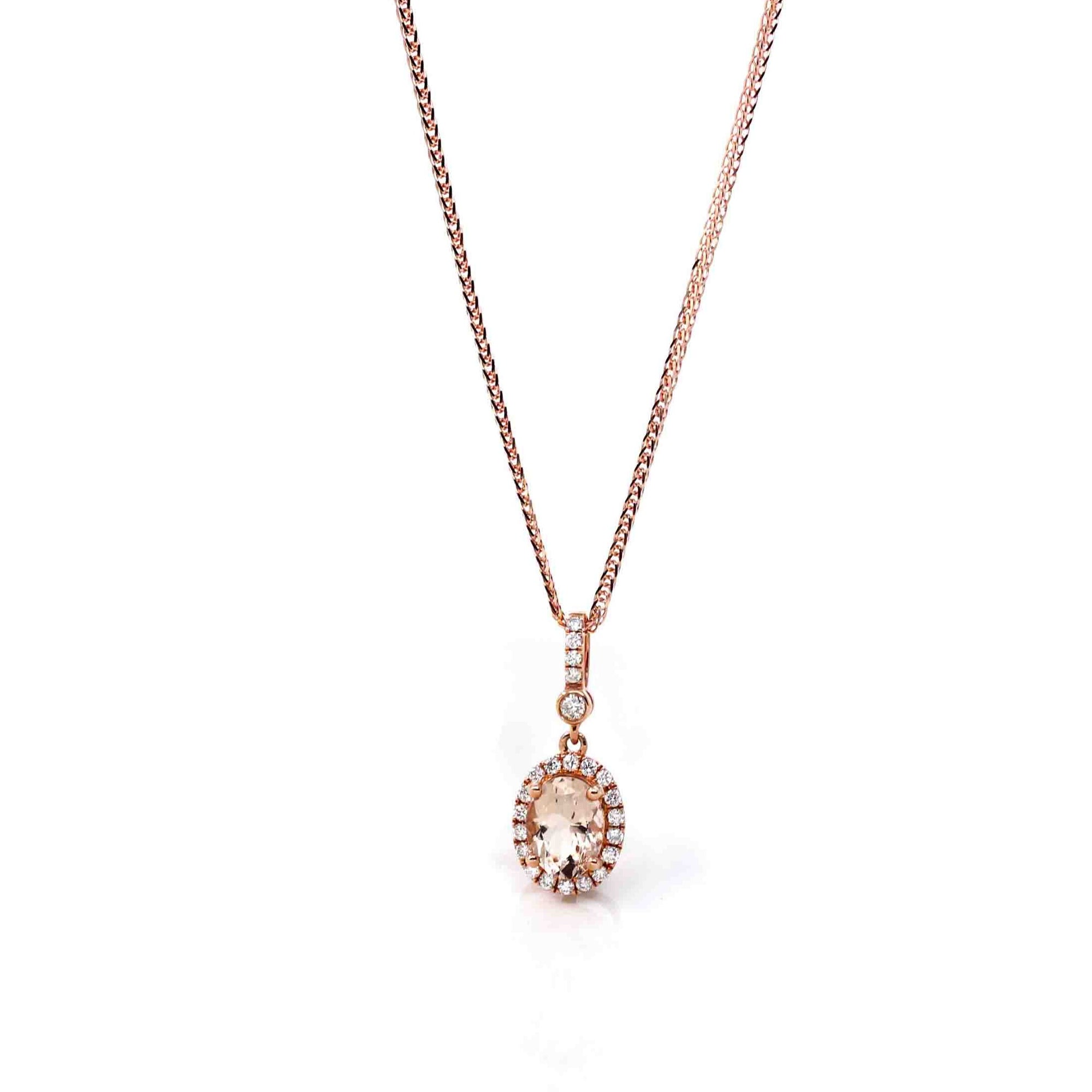 Baikalla Jewelry 14K Gold Morganite Necklace 14k Rose Gold Natural Champagne Morganite Pendant with Diamonds