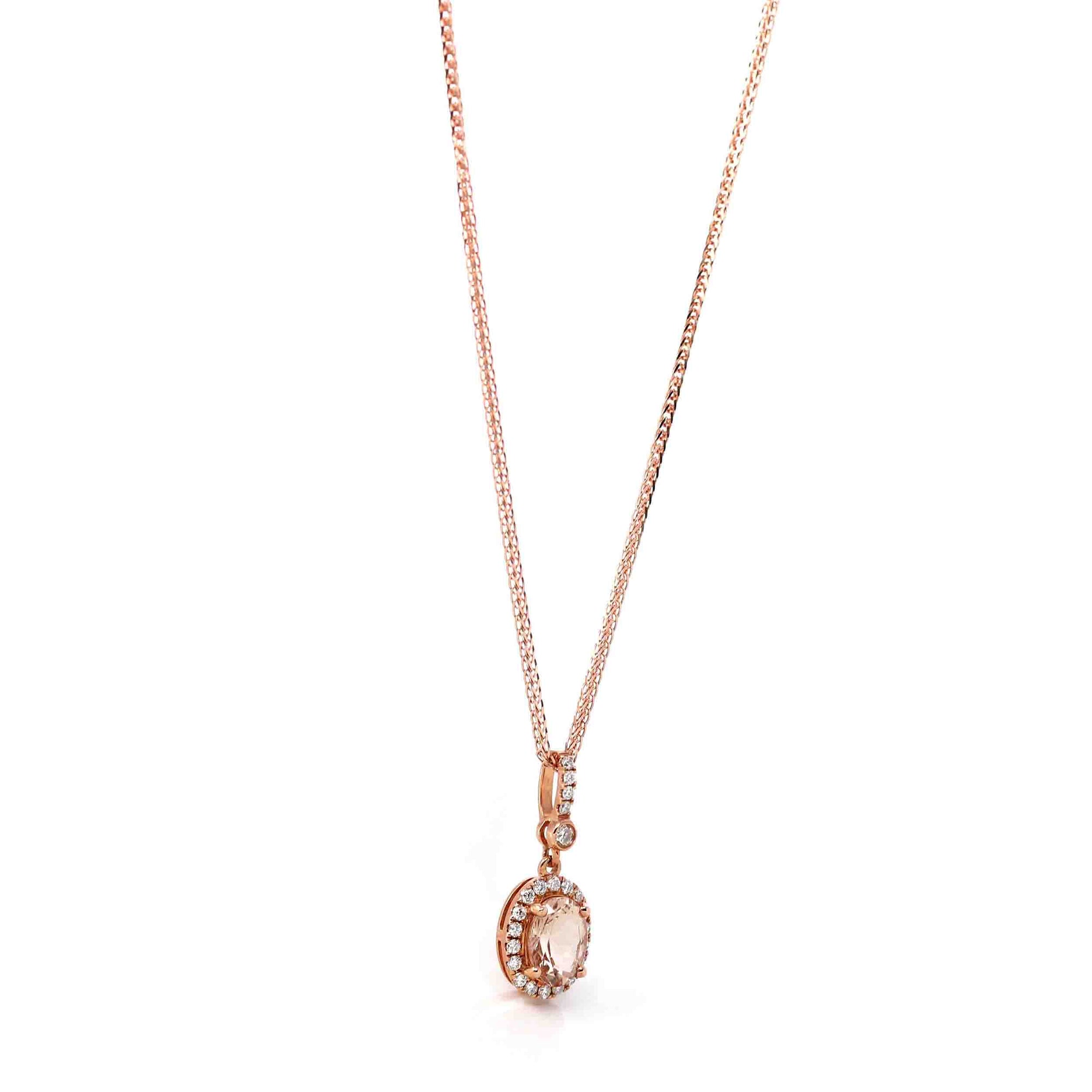 Baikalla Jewelry 14K Gold Morganite Necklace 14k Rose Gold Natural Champagne Morganite Pendant with Diamonds