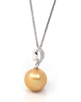 Baikalla Jewelry Gold Pearl Necklace Pendant Only 18k White Gold Round Golden Tahitian Pearl & Diamond Pendant Necklace