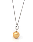 Baikalla Jewelry Gold Pearl Necklace 18k White Gold Round Golden Tahitian Pearl & Diamond Pendant Necklace