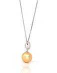 Baikalla Jewelry Gold Pearl Necklace 18k White Gold Round Golden Tahitian Pearl & Diamond Pendant Necklace