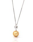 Baikalla Jewelry Gold Pearl Necklace 18k White Gold Round Golden Tahitian Pearl & Diamond Pendant Necklace