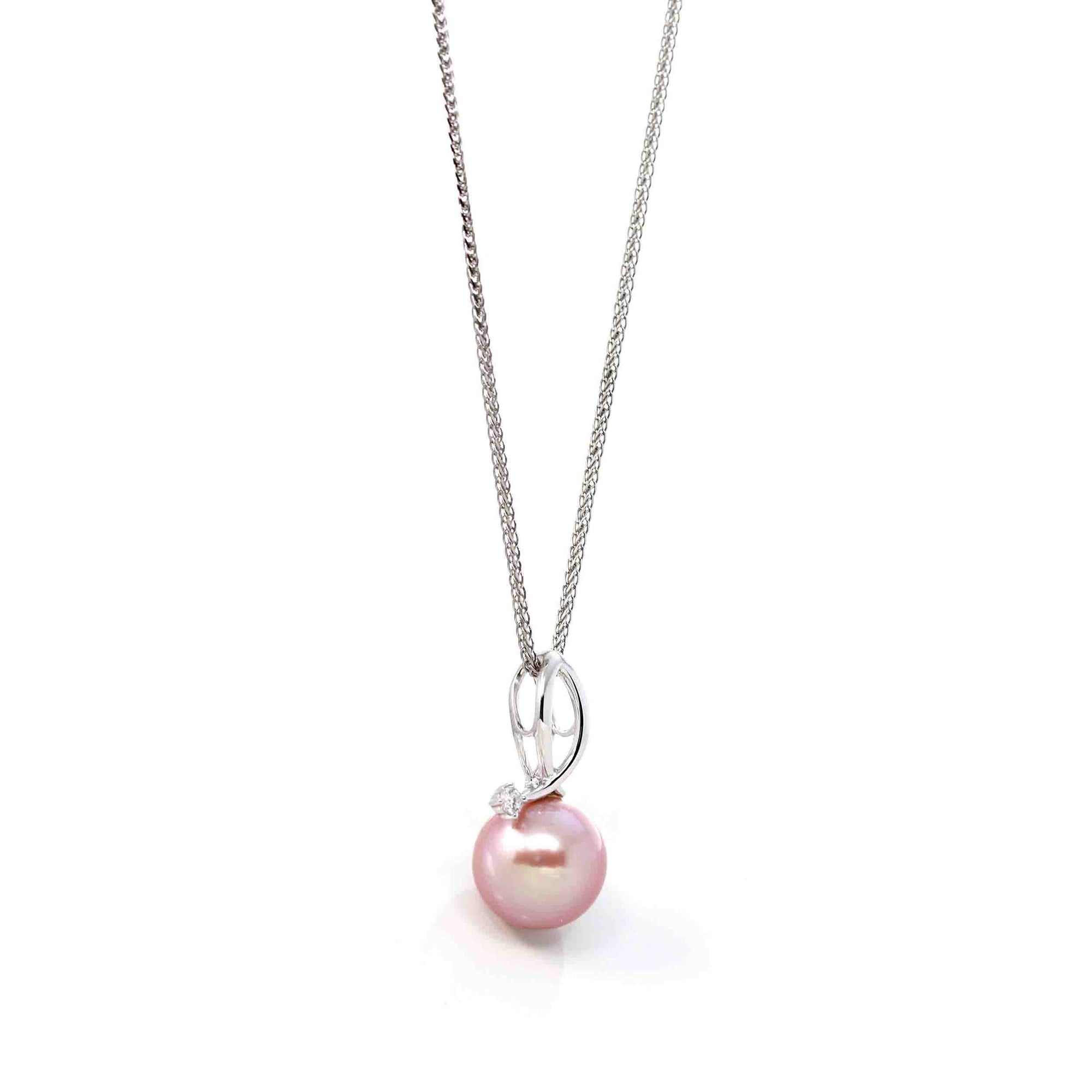 Baikalla Jewelry Gold Pearl Necklace 14k White Gold Culture Pink Pearl & Diamond Pendant Necklace