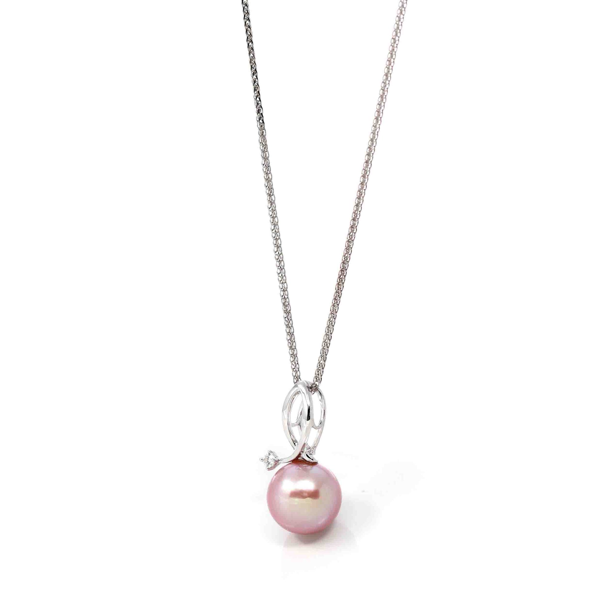 Baikalla Jewelry Gold Pearl Necklace 14k White Gold Culture Pink Pearl &amp; Diamond Pendant Necklace