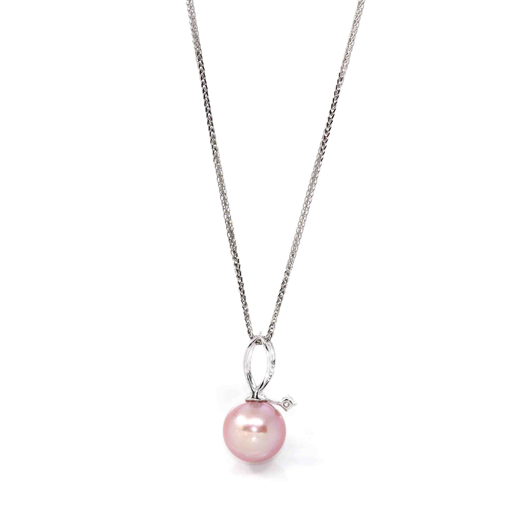 Baikalla Jewelry Gold Pearl Necklace 14k White Gold Culture Pink Pearl &amp; Diamond Pendant Necklace