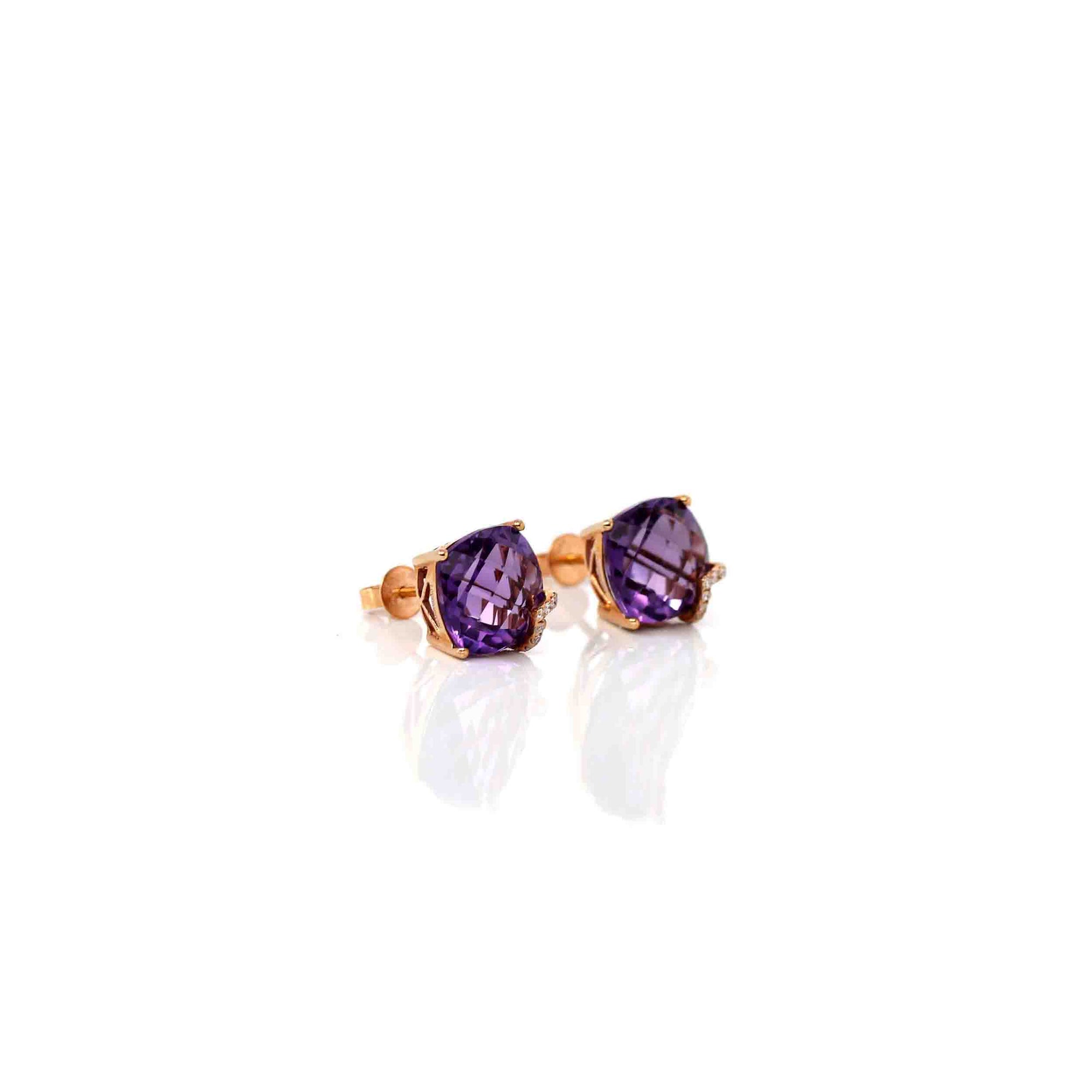 Baikalla Jewelry Gold Gemstone Earrings 18k Classic Rose Gold Natural AAA Amethyst Earrings