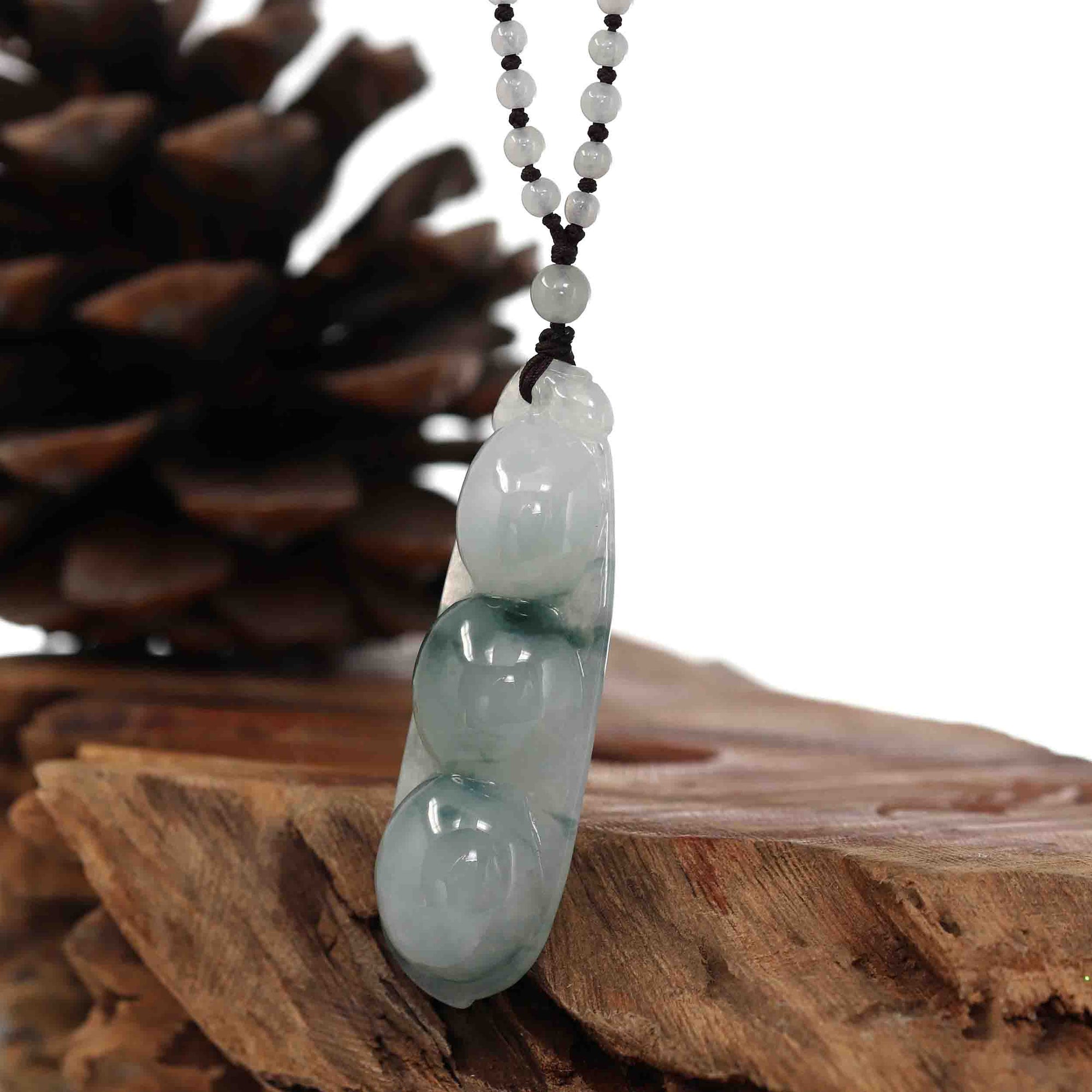 Baikalla Jewelry Jade Guanyin Pendant Necklace Genuine Ice Blue Jadeite Jade FU Dou Pendant Necklace With Real Jadeite jade Beads Necklace