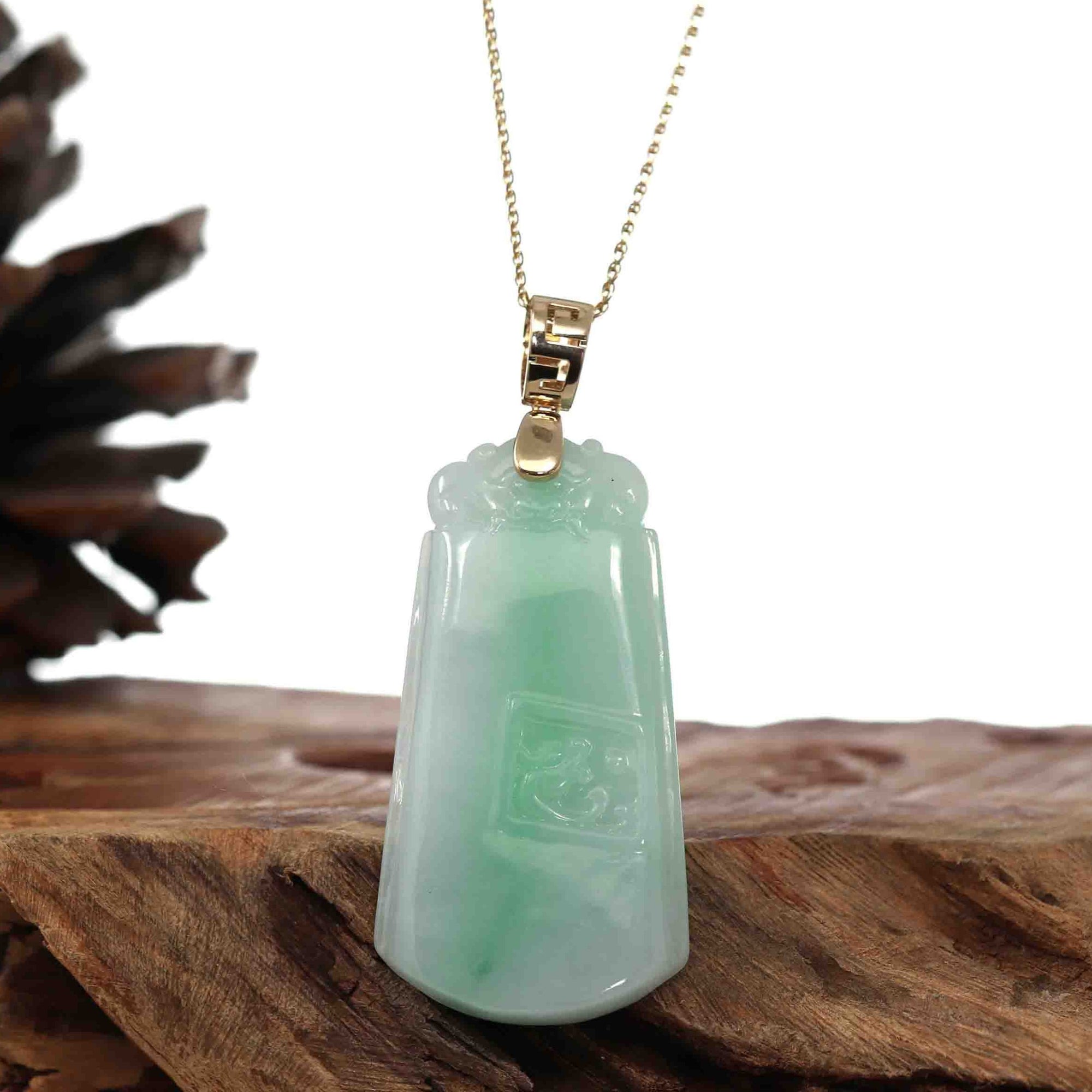 Baikalla Jewelry Jade Guanyin Pendant Necklace Baikalla Genuine Green Jadeite Jade Dragon Necklace With Gold Bail