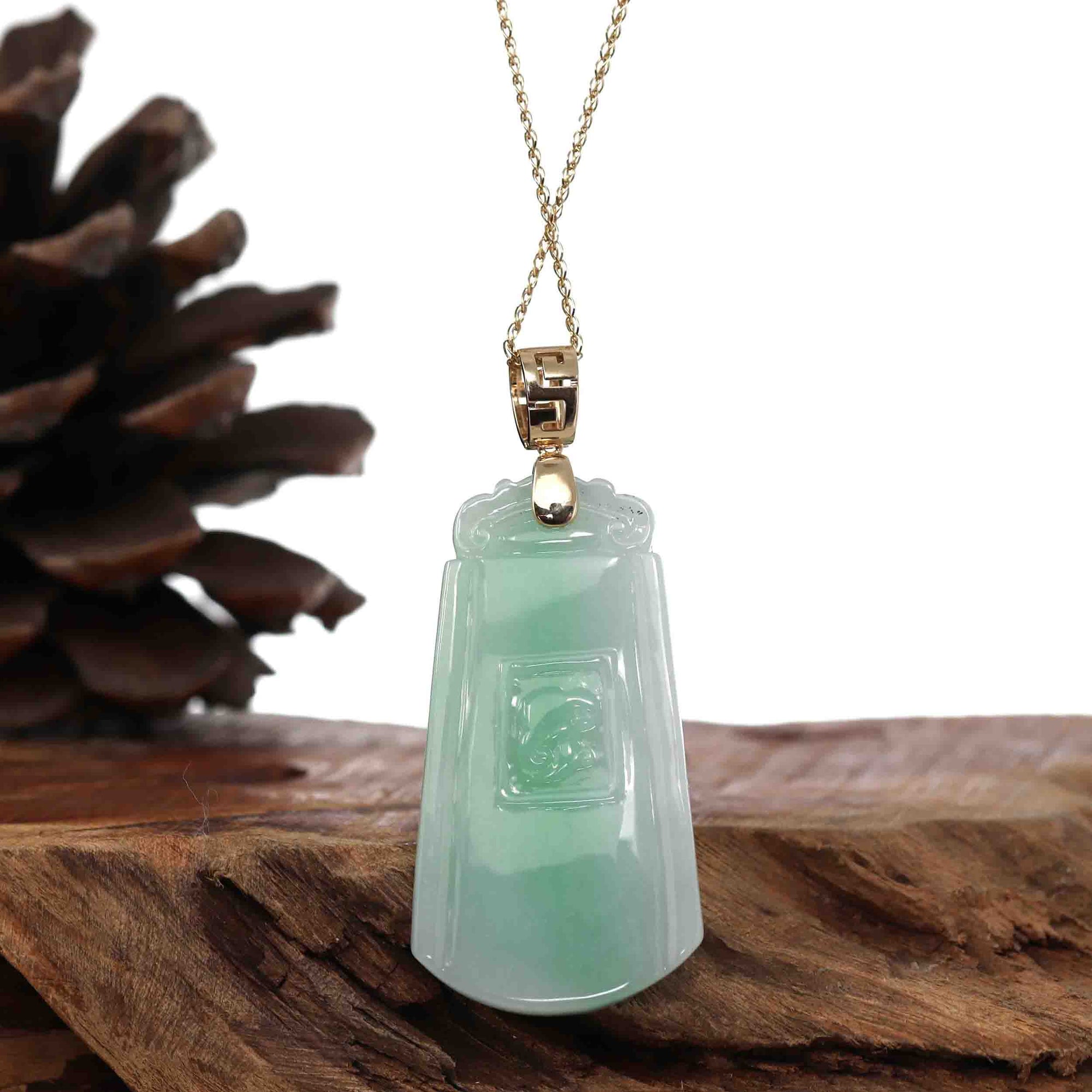 Baikalla Jewelry Jade Guanyin Pendant Necklace Baikalla Genuine Green Jadeite Jade Dragon Necklace With Gold Bail