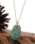 Baikalla Jewelry Jade Guanyin Pendant Necklace Genuine Green Jadeite Jade Dragon Necklace With VSI Diamond Gold Bail