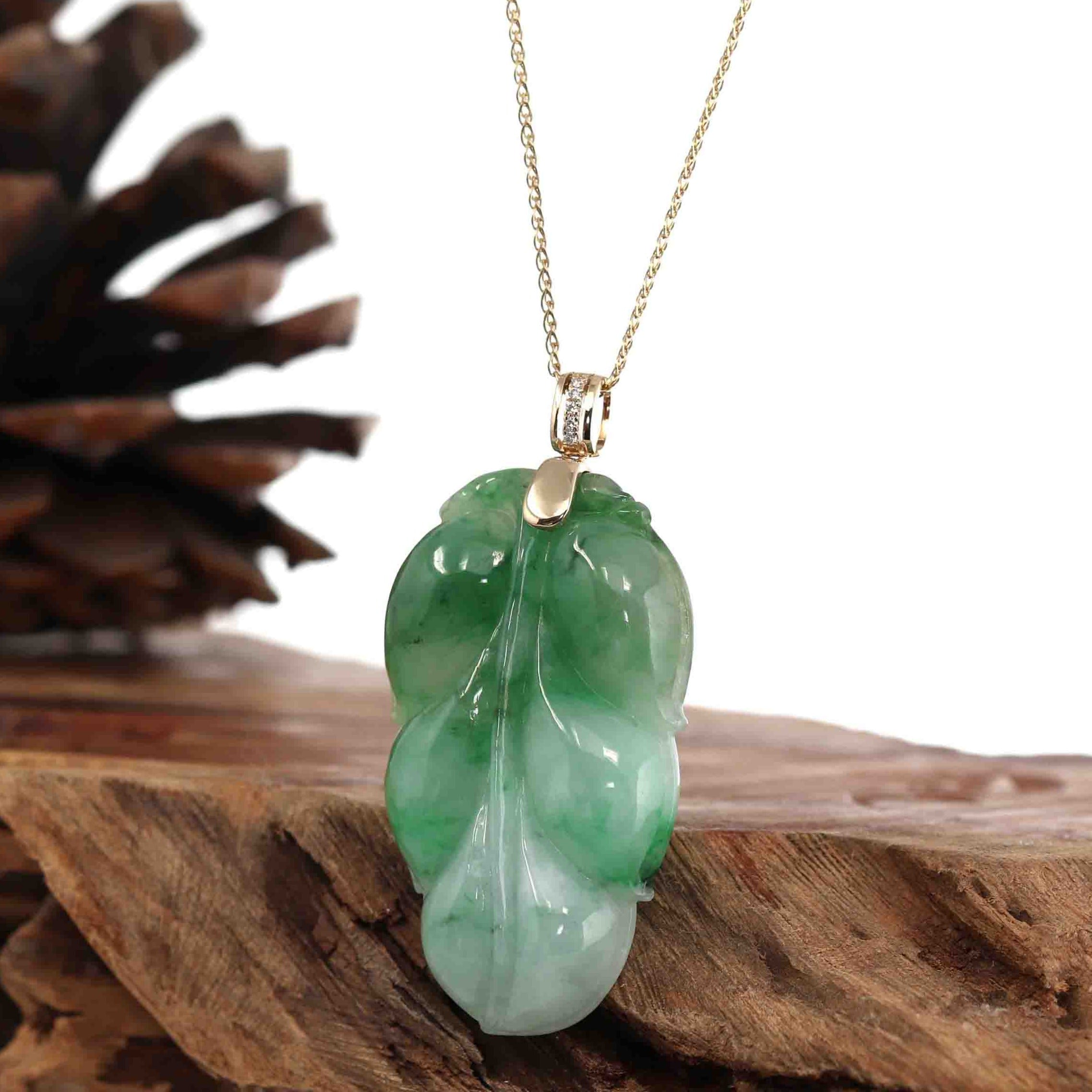 Burmese Jade Necklace store Women Natural Jadeite Necklace Green Jade Pendant Necklace Leaf Necklace