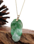 Baikalla Jewelry Jade Guanyin Pendant Necklace Genuine Green Jadeite Jade Leaf ( Jin Zhi Yu Ye ) Necklace With VSI Diamond Gold Bail