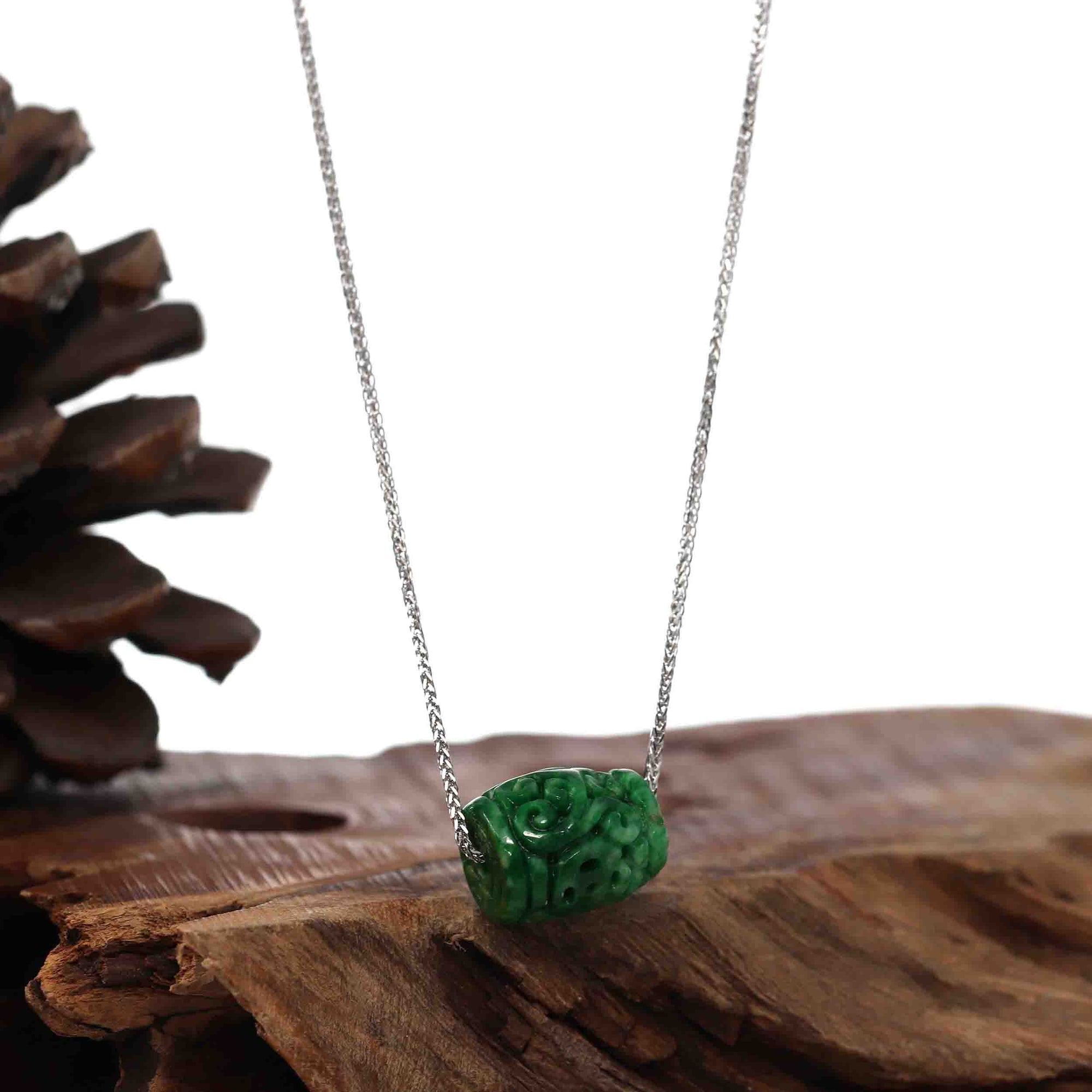 Baikalla Jewelry Jade Pendant Necklace Baikalla™ "Good Luck Button" Necklace Green Jadeite Jade Lucky TongTong Pendant Necklace