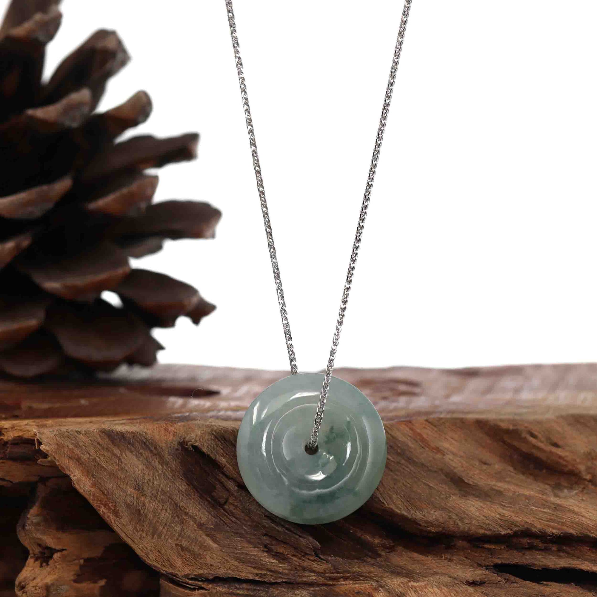 Baikalla Jewelry Jade Pendant Necklace Baikalla™ &quot;Good Luck Button&quot; Necklace Ice Blue Green Jadeite Jade Lucky KouKou Pendant Necklace