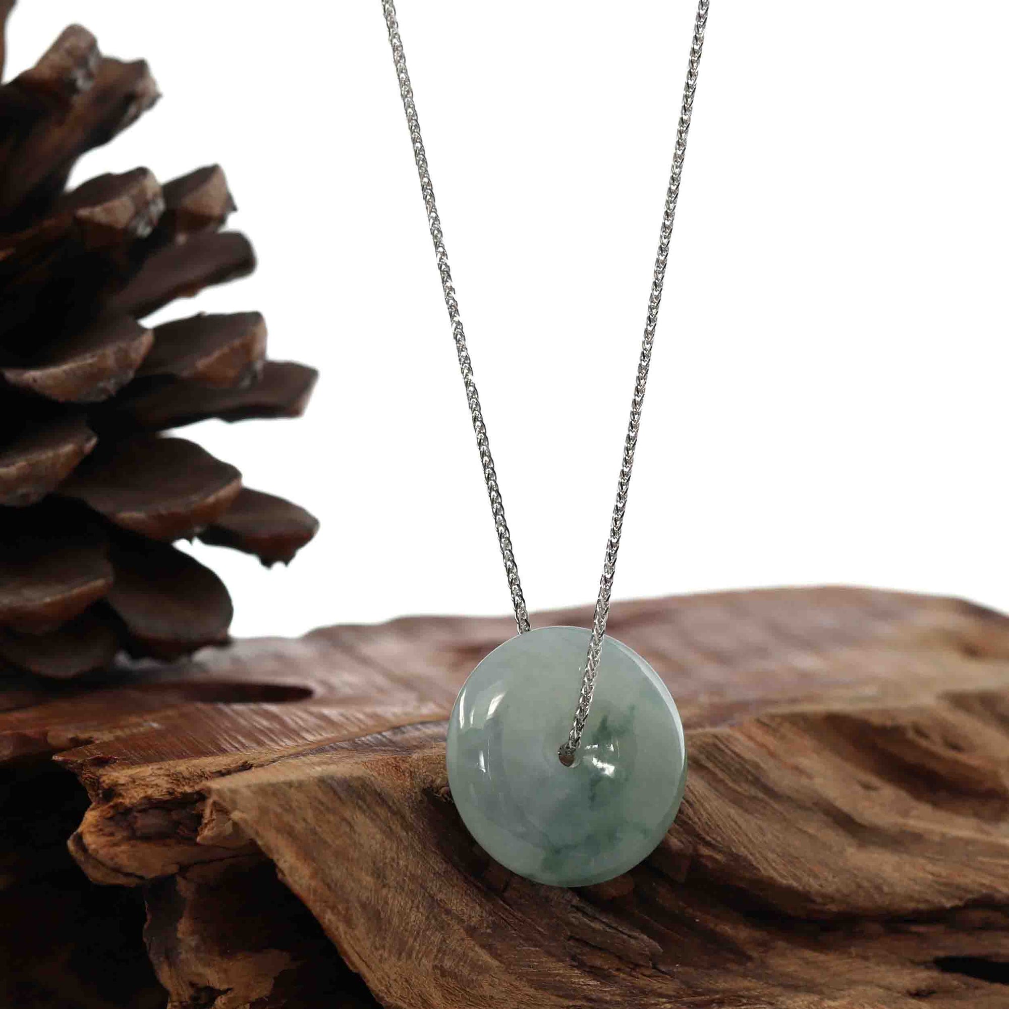 Baikalla Jewelry Jade Pendant Necklace Baikalla™ &quot;Good Luck Button&quot; Necklace Ice Blue Green Jadeite Jade Lucky KouKou Pendant Necklace