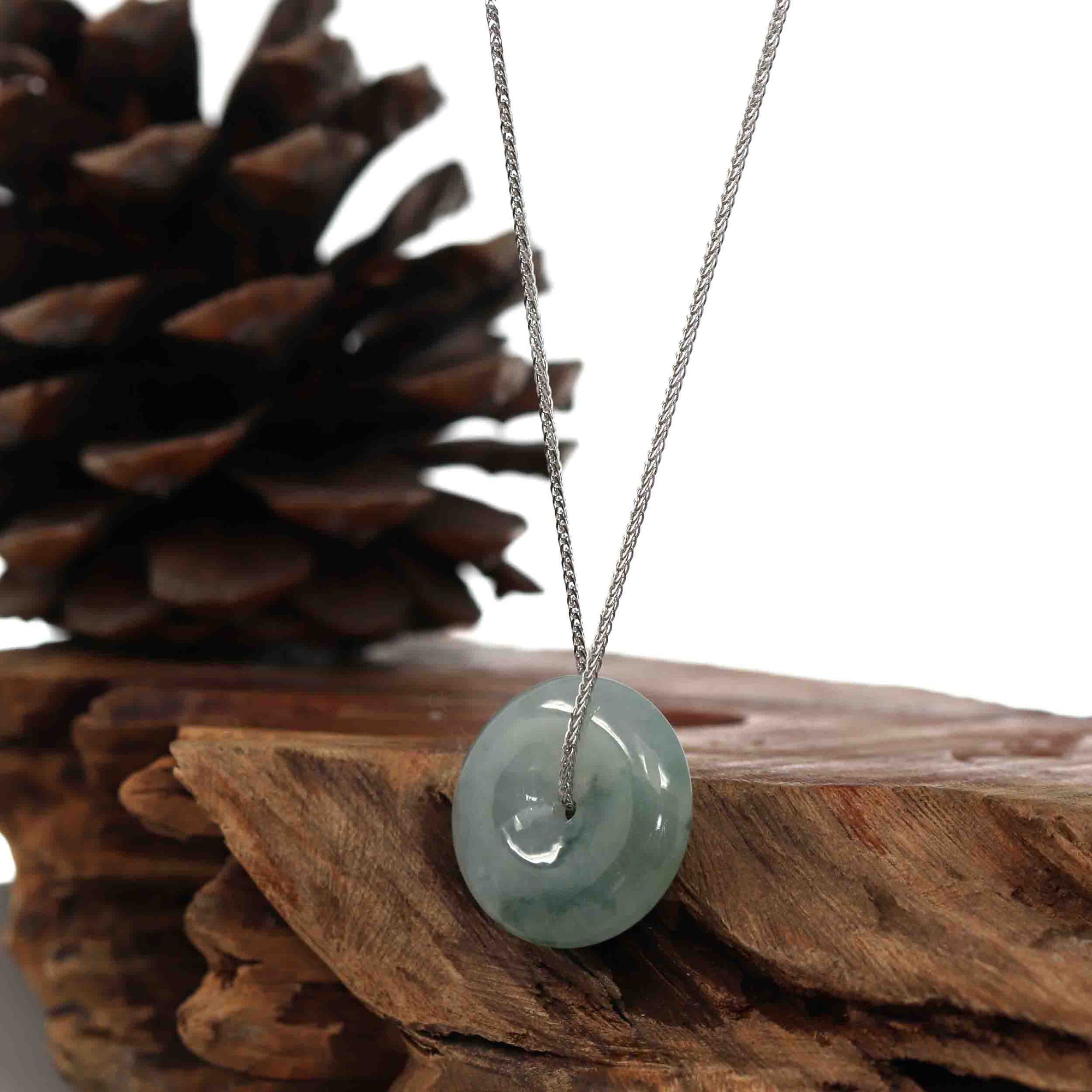 Baikalla Jewelry Jade Pendant Necklace Baikalla™ &quot;Good Luck Button&quot; Necklace Ice Blue Green Jadeite Jade Lucky KouKou Pendant Necklace