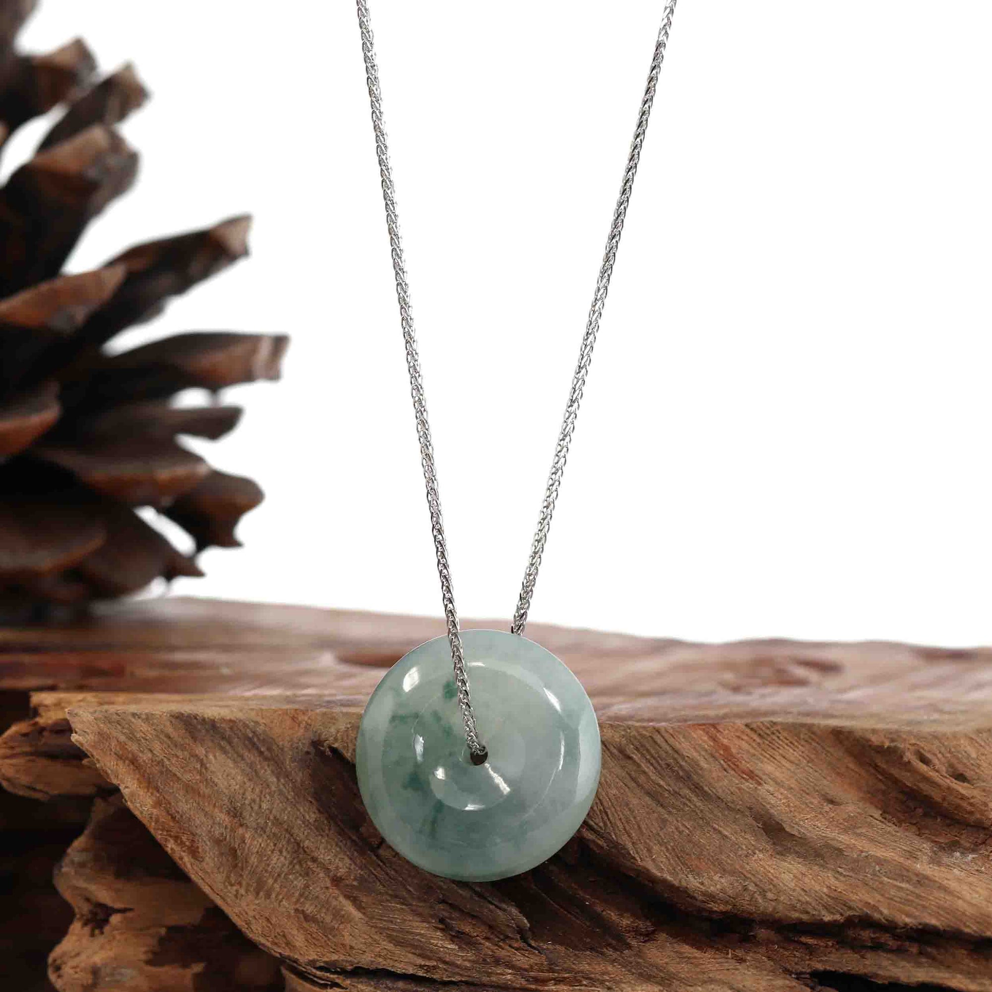 Baikalla Jewelry Jade Pendant Necklace Baikalla™ "Good Luck Button" Necklace Ice Blue Green Jadeite Jade Lucky KouKou Pendant Necklace