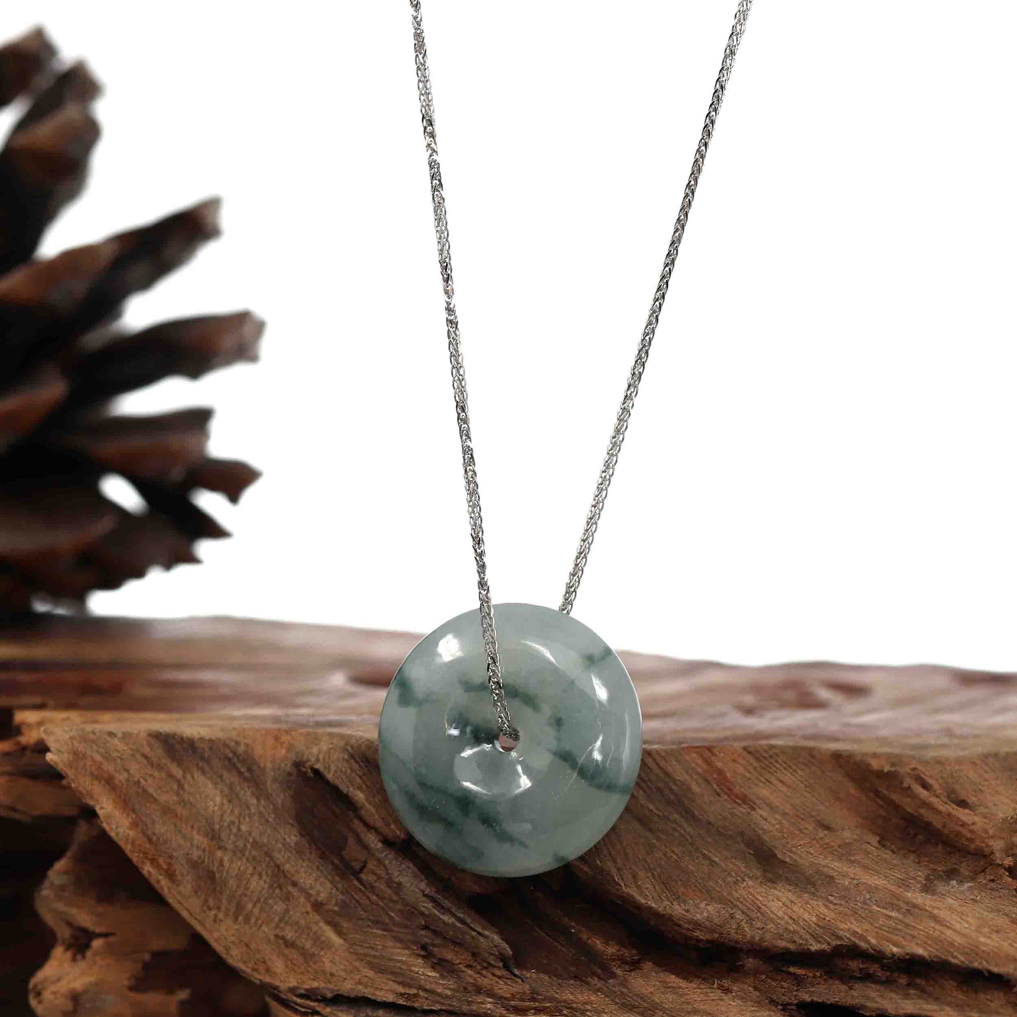 Baikalla Jewelry Jade Pendant Necklace Baikalla™ &quot;Good Luck Button&quot; Necklace Ice Blue Green Jadeite Jade Lucky KouKou Pendant Necklace