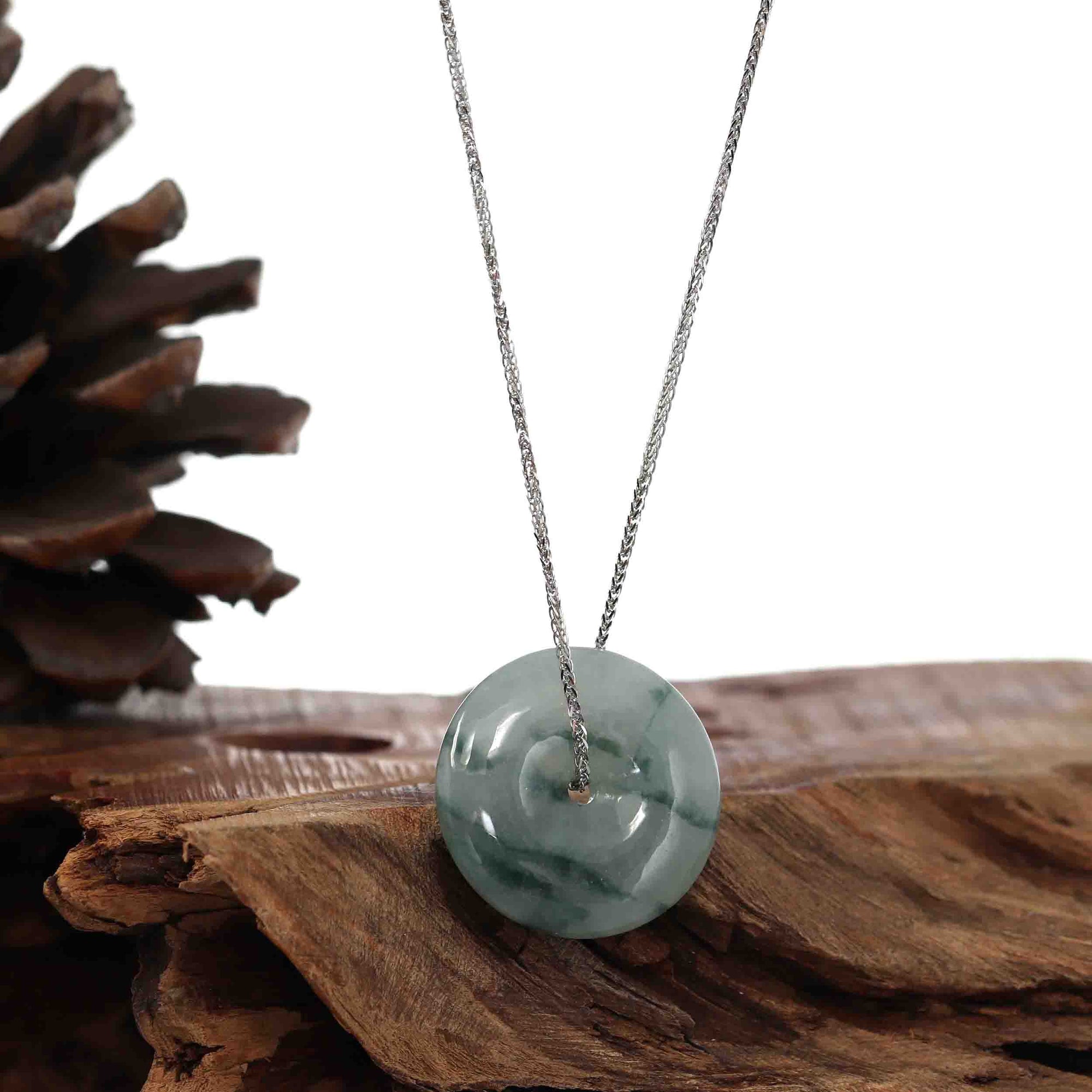 Baikalla Jewelry Jade Pendant Necklace Baikalla™ "Good Luck Button" Necklace Ice Blue Green Jadeite Jade Lucky KouKou Pendant Necklace