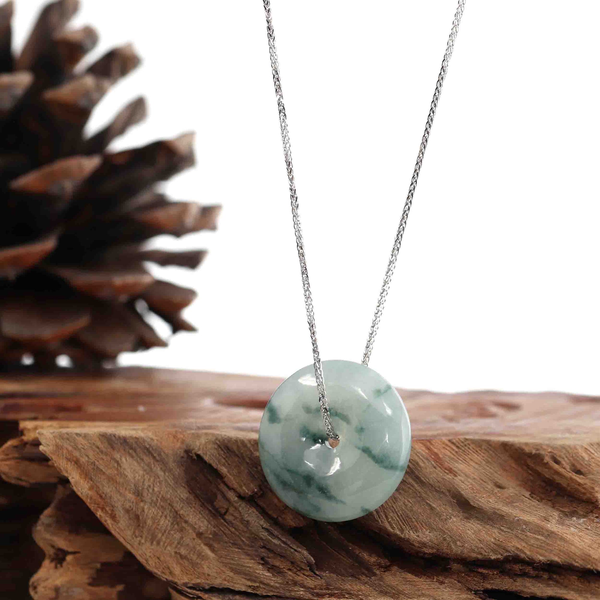 Baikalla Jewelry Jade Pendant Necklace Baikalla™ "Good Luck Button" Necklace Ice Blue Green Jadeite Jade Lucky KouKou Pendant Necklace