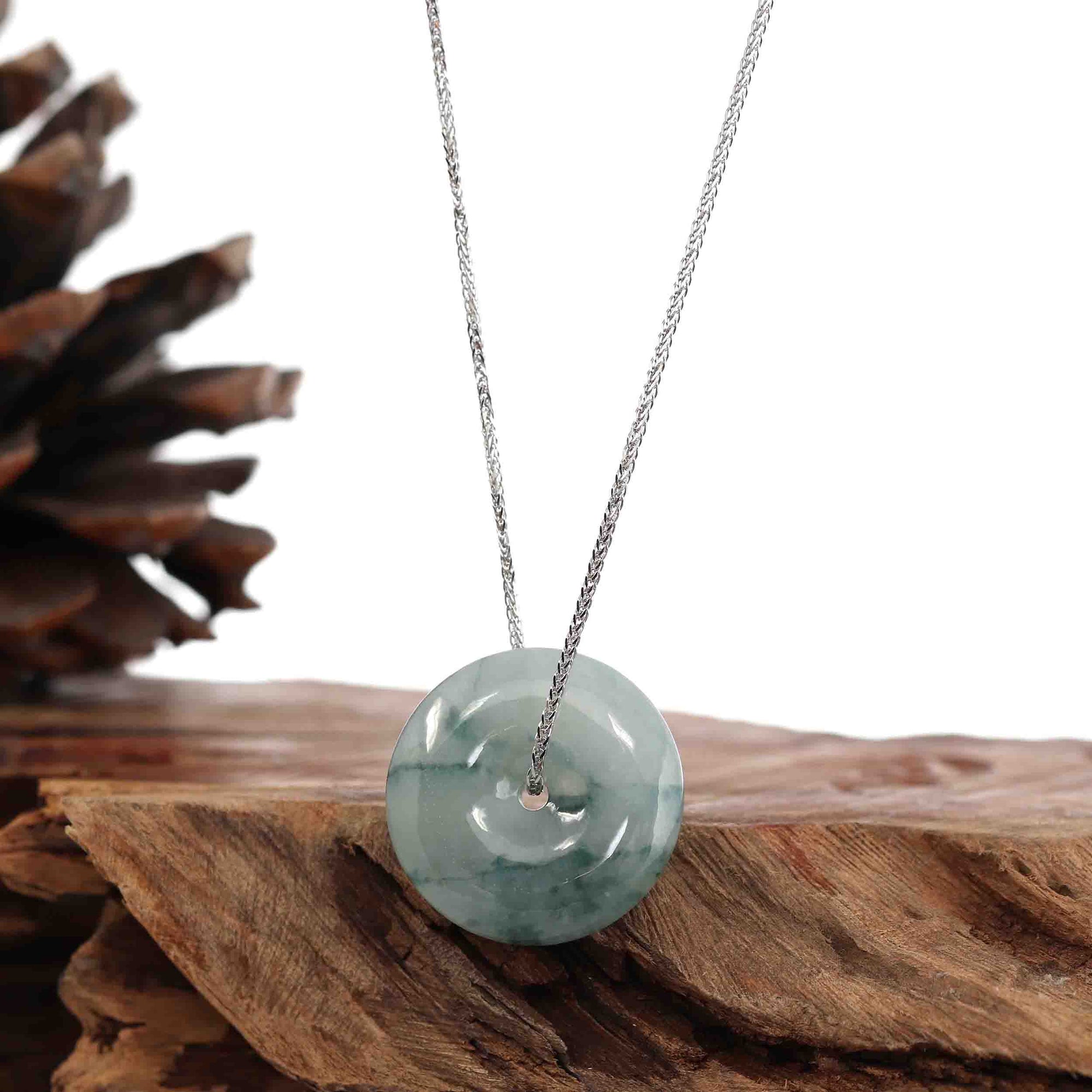 Baikalla Jewelry Jade Pendant Necklace Baikalla™ "Good Luck Button" Necklace Ice Blue Green Jadeite Jade Lucky KouKou Pendant Necklace