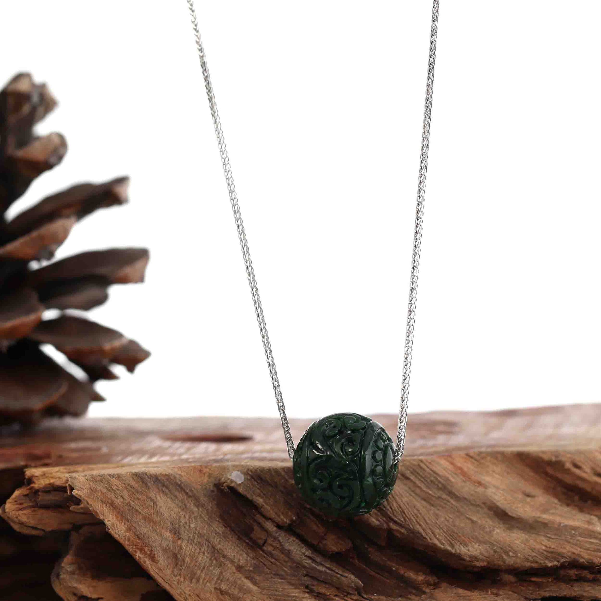 Baikalla Jewelry Jade Pendant Necklace Baikalla™ "Good Luck Button" Necklace Real Rich Green Jade Lucky KouKou Pendant Necklace