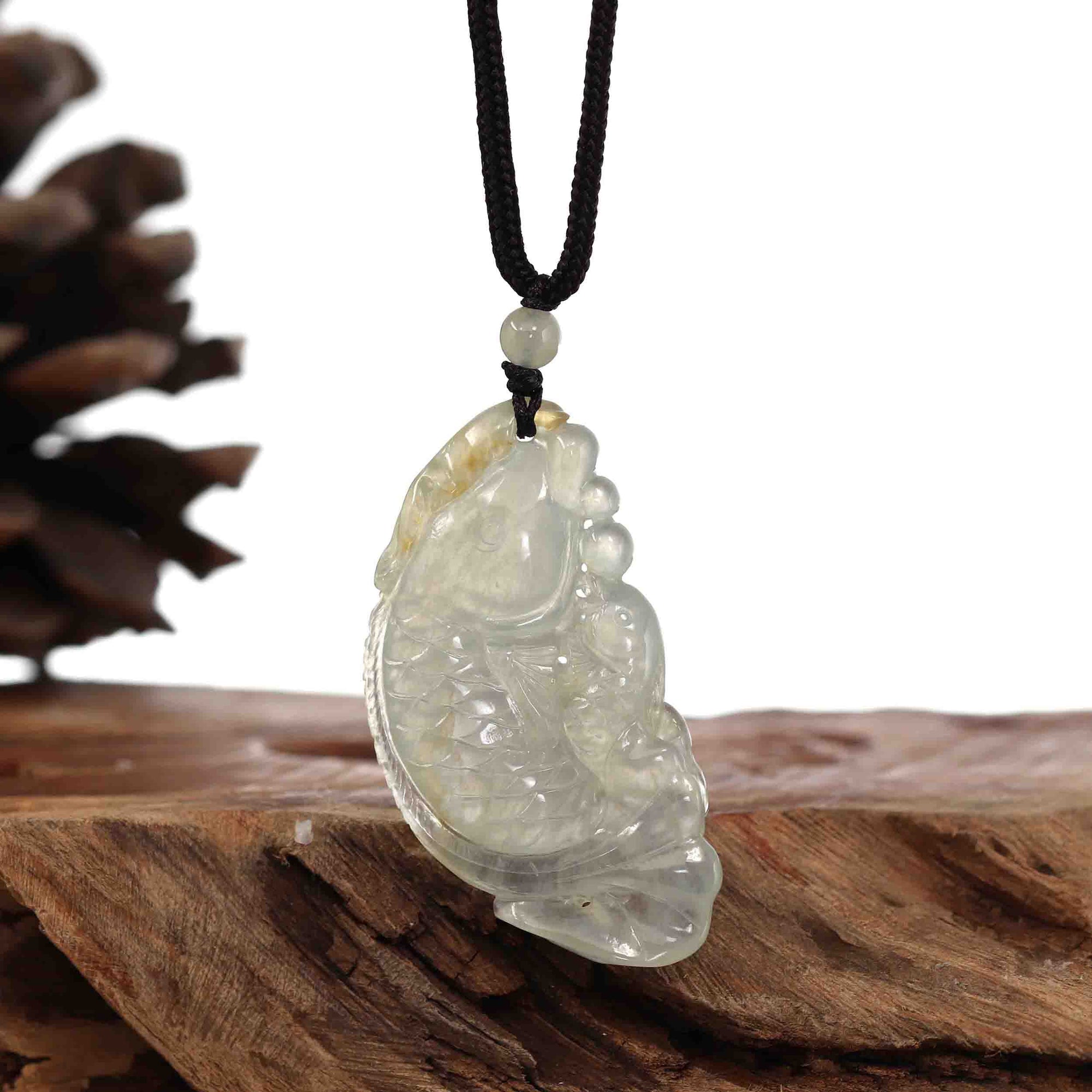 Baikalla Jewelry genuine jadeite carving Baikalla™ Genuine Burmese Ice Jadeite Jade Fish Pendant Necklace