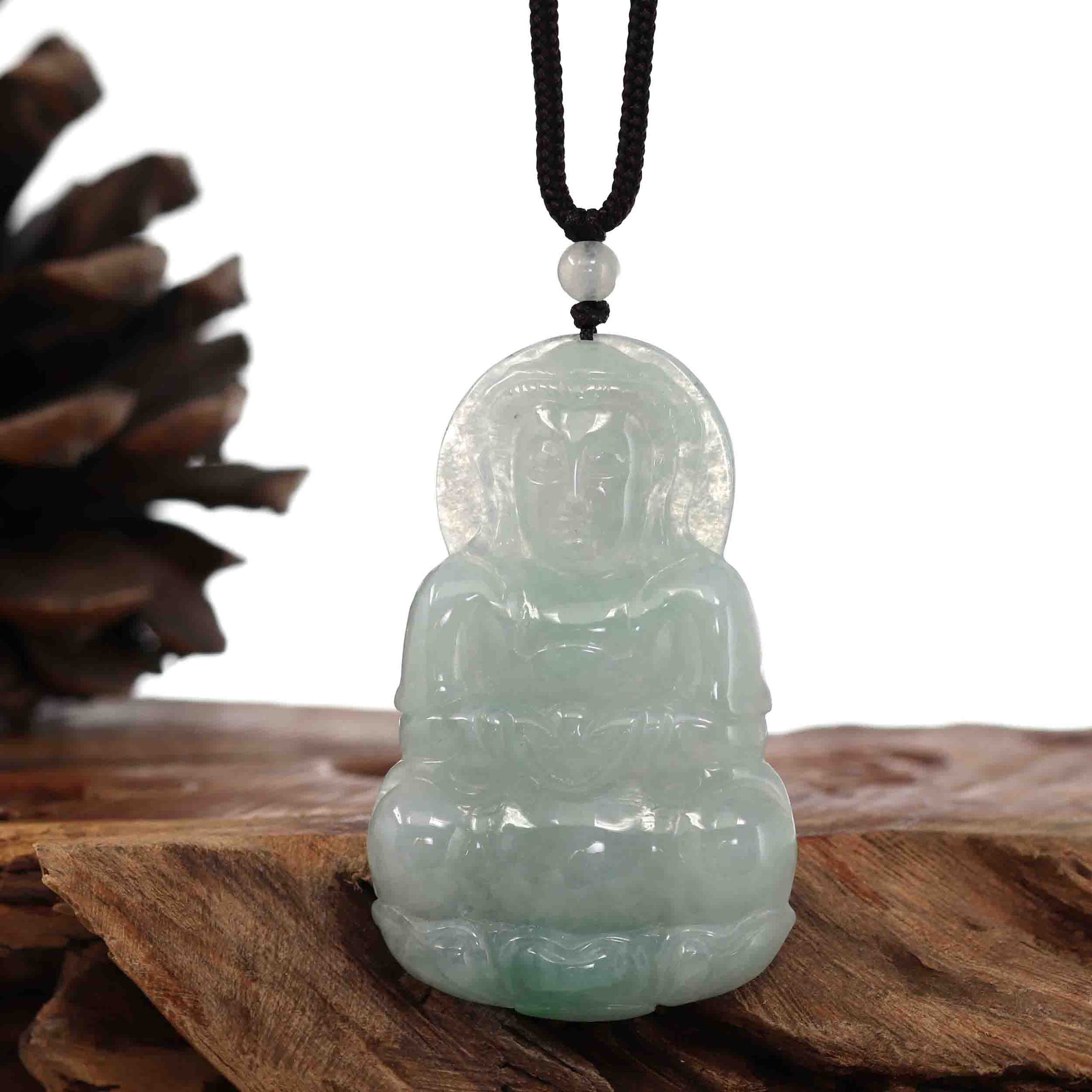 Baikalla Jewelry Jade Guanyin Pendant Necklace Baikalla "Goddess of Compassion" Genuine Burmese Jadeite Jade Guanyin Lotus Necklace