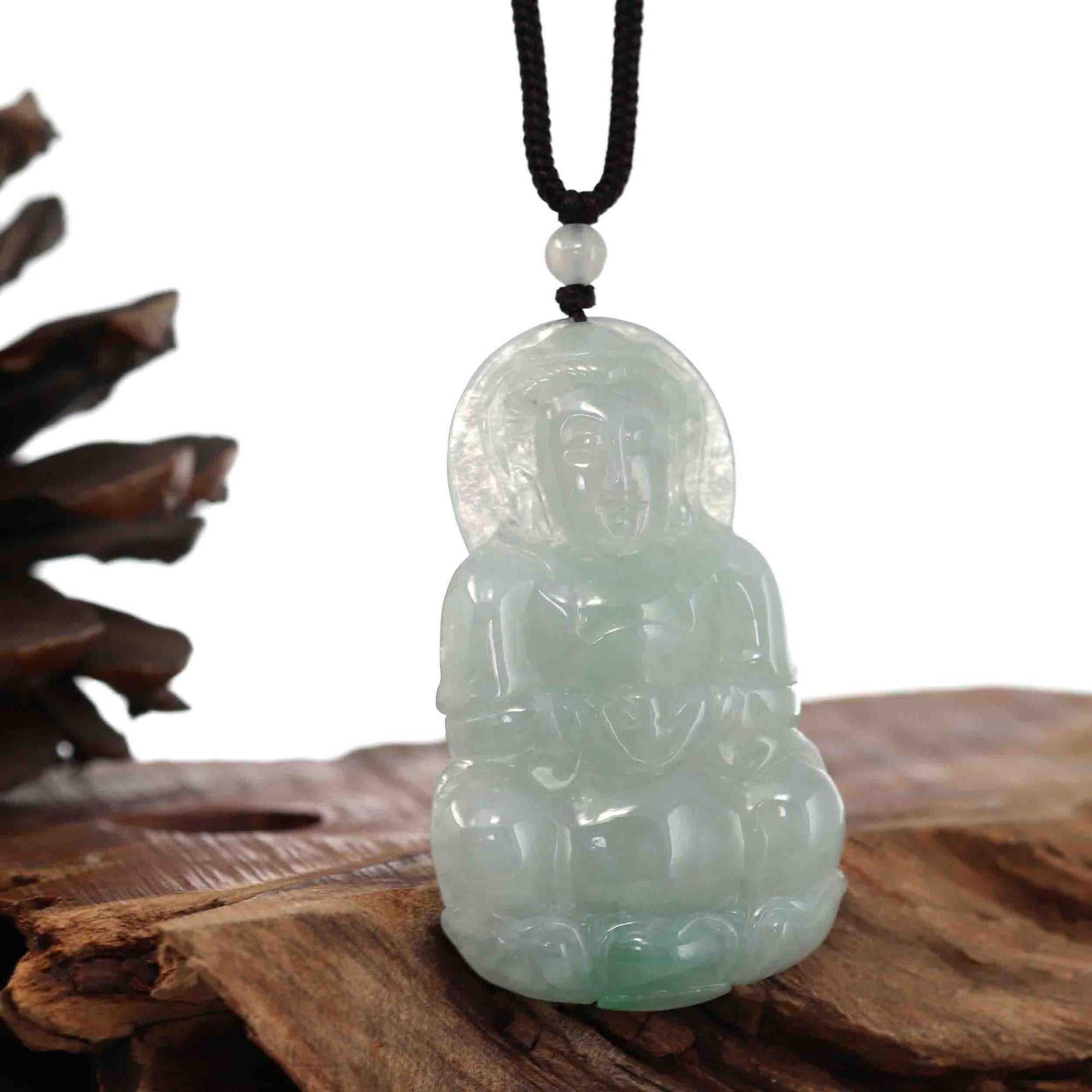 Baikalla Jewelry Jade Guanyin Pendant Necklace Baikalla "Goddess of Compassion" Genuine Burmese Jadeite Jade Guanyin Lotus Necklace