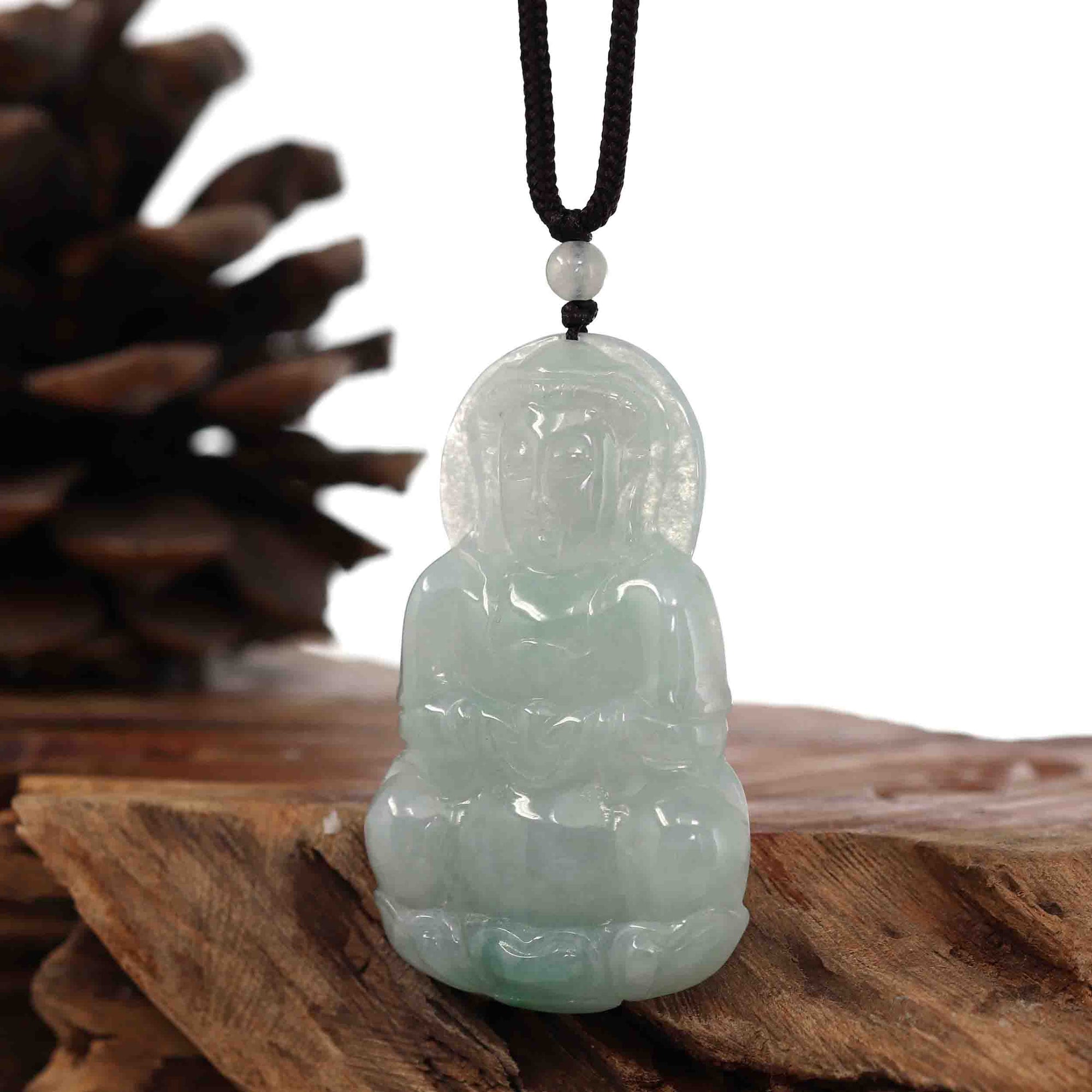 Baikalla Jewelry Jade Guanyin Pendant Necklace Baikalla "Goddess of Compassion" Genuine Burmese Jadeite Jade Guanyin Lotus Necklace