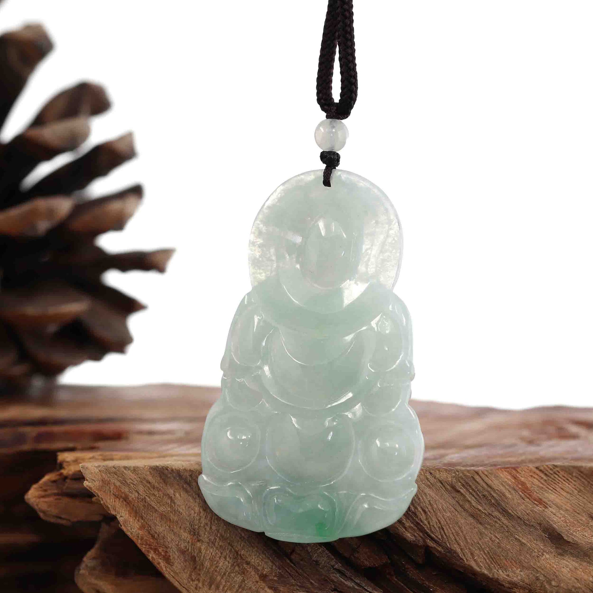 Baikalla Jewelry Jade Guanyin Pendant Necklace Baikalla "Goddess of Compassion" Genuine Burmese Jadeite Jade Guanyin Lotus Necklace